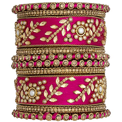 Image of Peora Silk Thread Kundan & Stone Studded Chuda Bangles Set Gift for Women