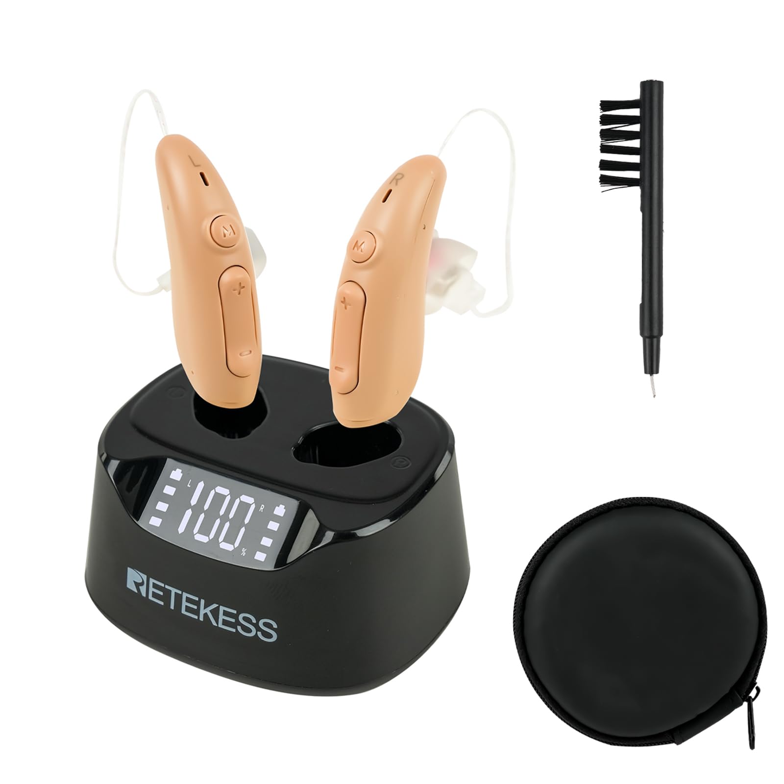 Retekess TE201 Amplificatore del Suono per Adulti e Anziani, Amplificatore Audio Ricaricabile con Display Digitale, Cancellazione del Rumore, 16 Canali, per Famiglie