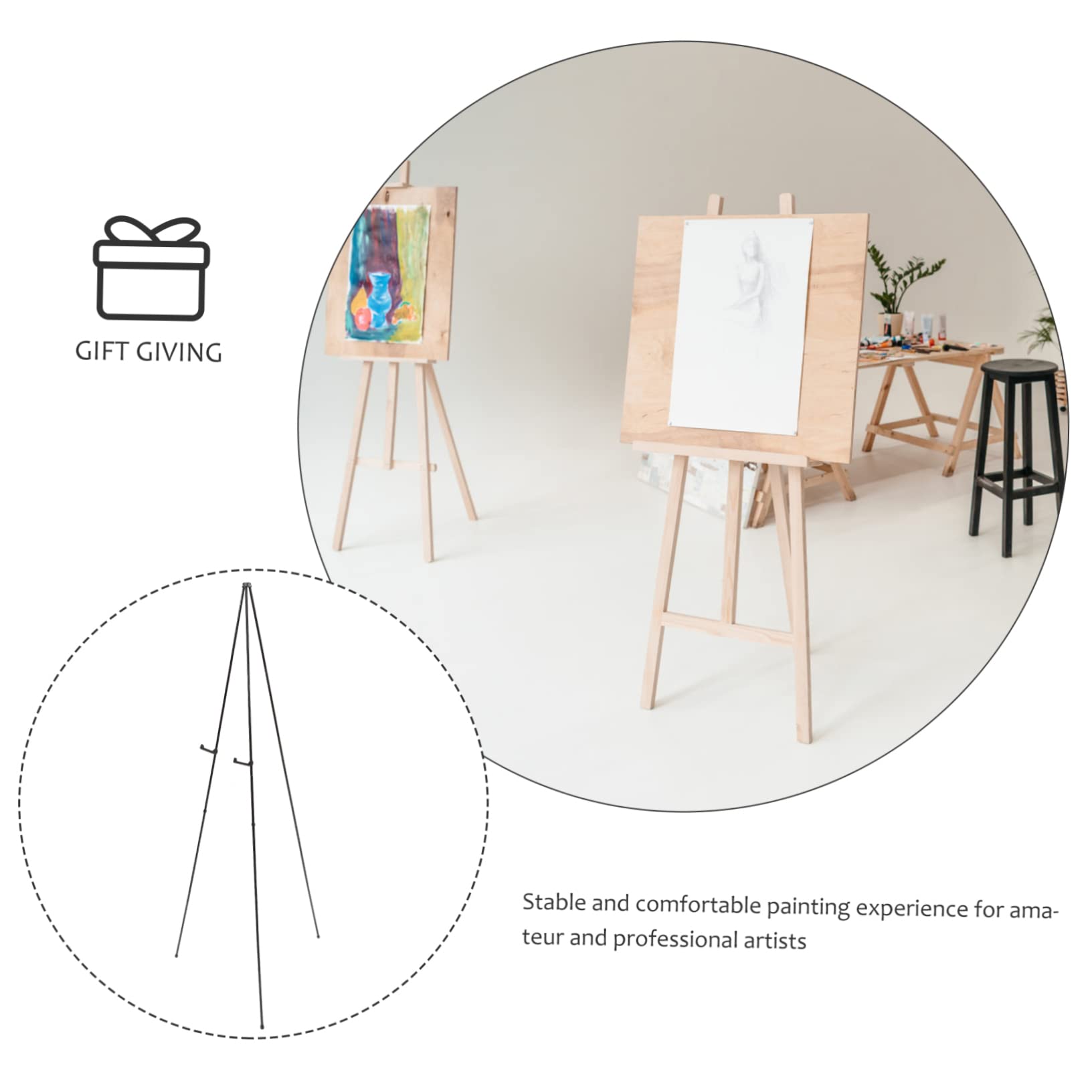 Caballete de Pintura Plegable de Aleación Negro Trípode Ajustable | Diseño, Uso en Presentaciones de Oficina y Pintura al Aire Libre, Estructura Multiusos y Plegable