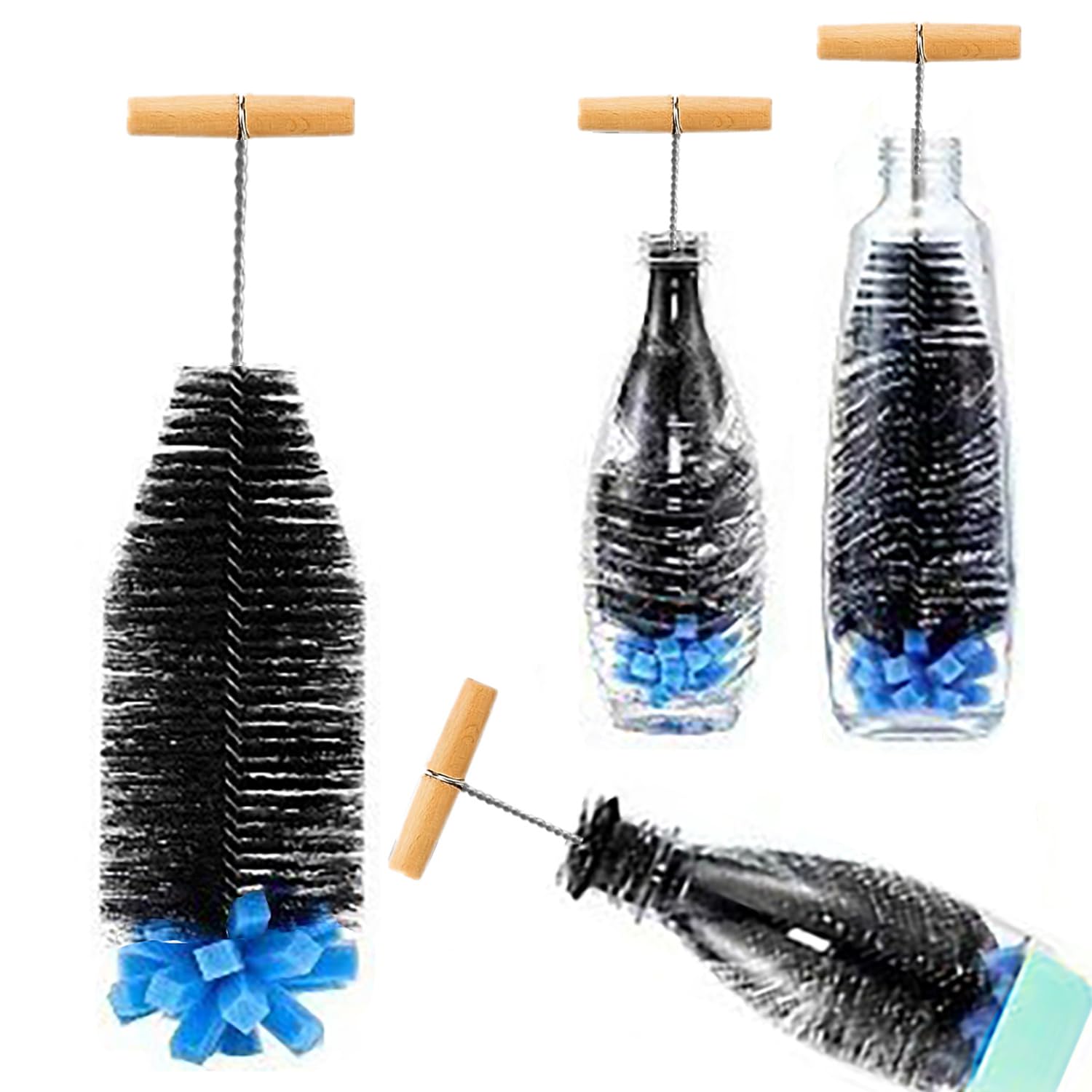 Goupillon à Bouteille 33 Cm Avec Poignée En Bois - Pour Biberons, Gourdes, Bouteilles étroites Type SodaStream