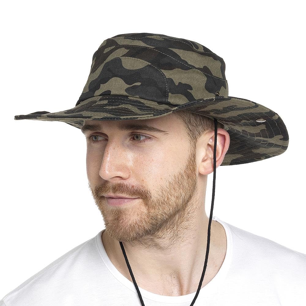 A2Z Mens Sun Hats Safari UV Protection Wide Brim Summer Hat Cotton Breathable for Fisherman, Hiking, Boonie - Men Safari Hats AZ4669 Camo L/XL