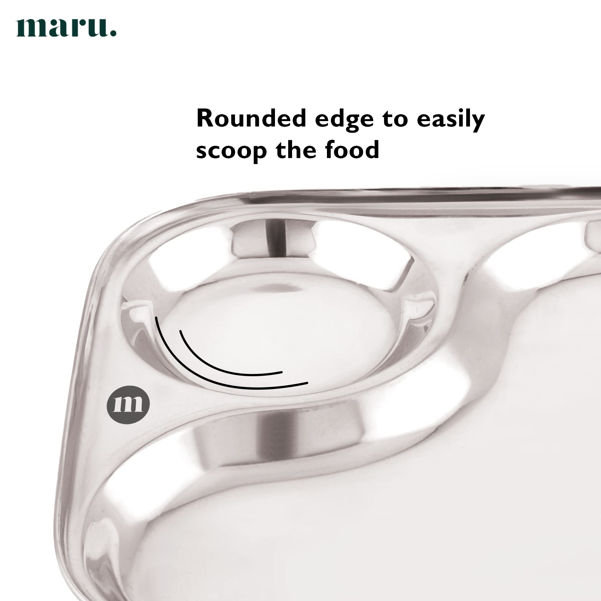MARU Small Stainless Steel Snacks Plates with Compartments Set of 6, Durable Thali with 2-in-1 Compartment Section, Ideal for Breakfast, Snacks & Small Meals. 2