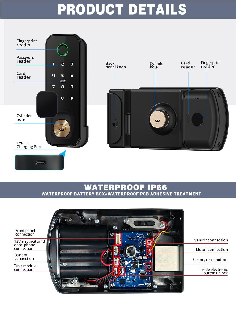 R2 Cerradura Inteligente con Huellas Dactilares Wi-Fi Tuya Smart | Acceso Tarjetas IC, Control por Aplicación, Contraseña/Llave/Desbloqueo Mecánico, Para Hogar, Oficina y Hotel