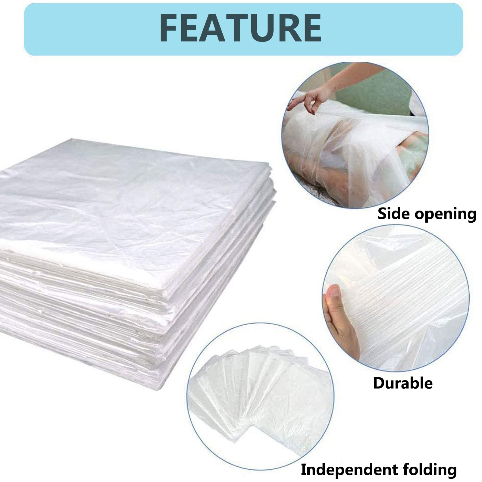 50 Piezas de Láminas de Plástico Desechables,para Envoltura Corporal Utilizada Dentro de una Manta de Sauna de Infrarrojos Lejanos,47"" X 86"" PE (50 Piezas de Espesor),1/50