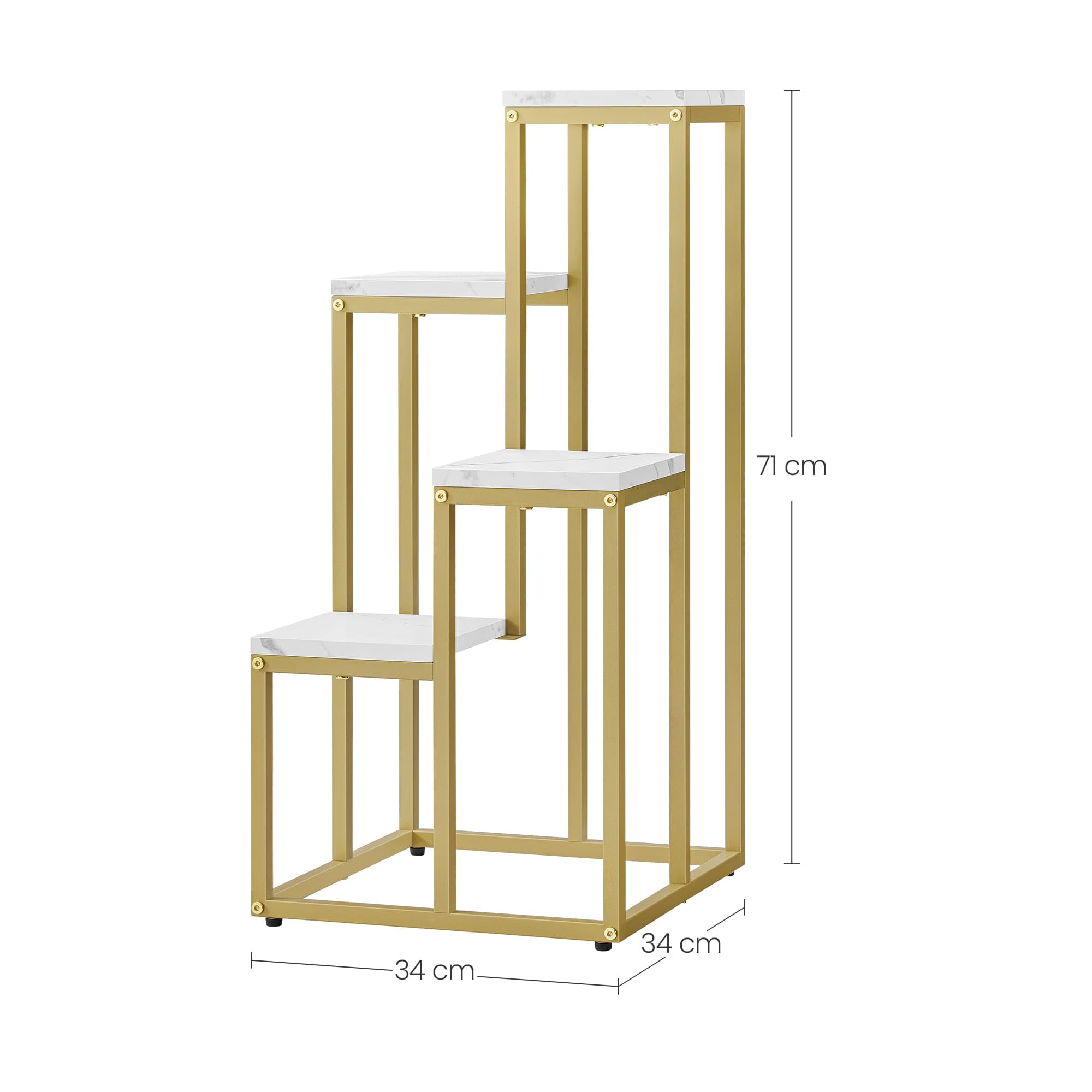 Supporto per fiori a 4 ripiani, robusto scaffale per piante in metallo, salvaspazio, per soggiorno, camera da letto (marmo - oro)