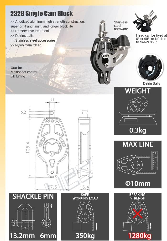 BLUESHARK 57mm Aluminum Sailing Blocks Choose Style and Quantity