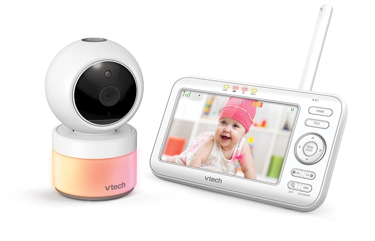 Niania elektroniczna wideo VTech VM5463 z monitorem 5-cala, lampką nocną, projektorem oraz funkcją pochylania, obracania i powiększania obrazu