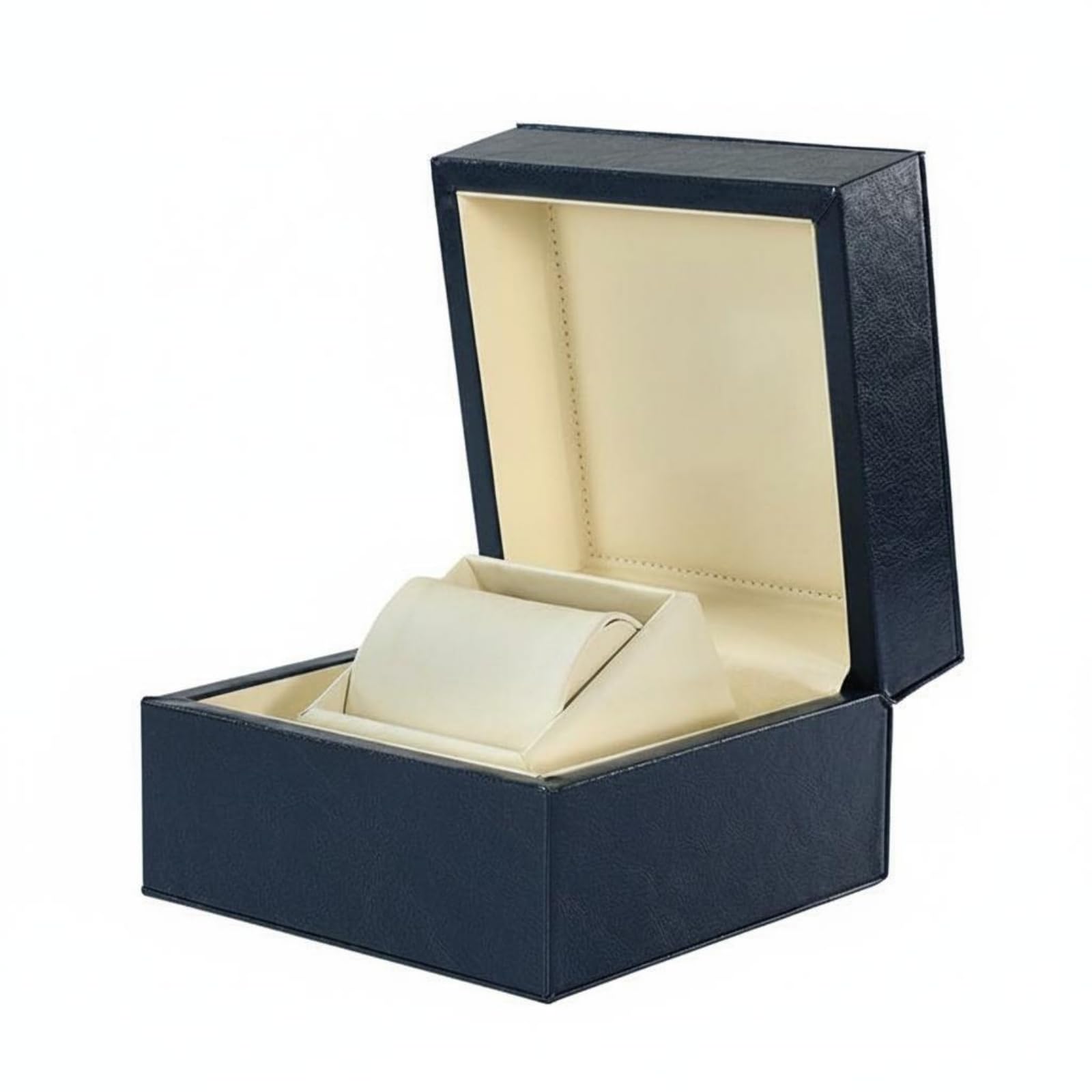 Boîte de Rangement Montre Coffret Boîtier Écrin en Cuir Pu Corps Carré Stable Intérieur Doux Coussin Courbé pour Rangement sur, Bleu