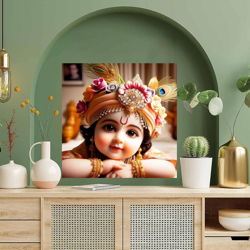 Image of British Terminal Cute little Bal Gopal Baby God Krishna| Kanha Ji | Laddu Lord Makhan Chor Painting Religious Poster for Pregnant Women for wall (matt thin vinyl,sticker,multicolor,unframed)| bj208