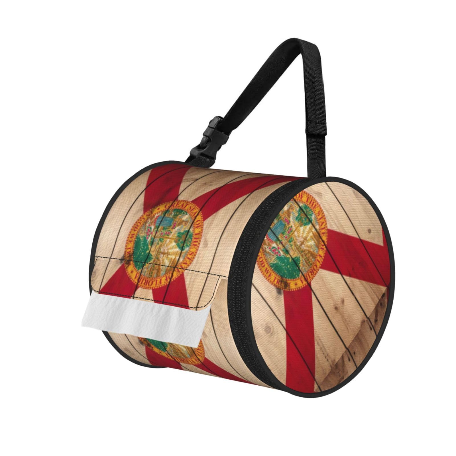 Florida Flag Wood Grain Print Fashion Tissues Organizer Box, Hanging Tissue Holder For Purse Coins For Car Office Daily Outing