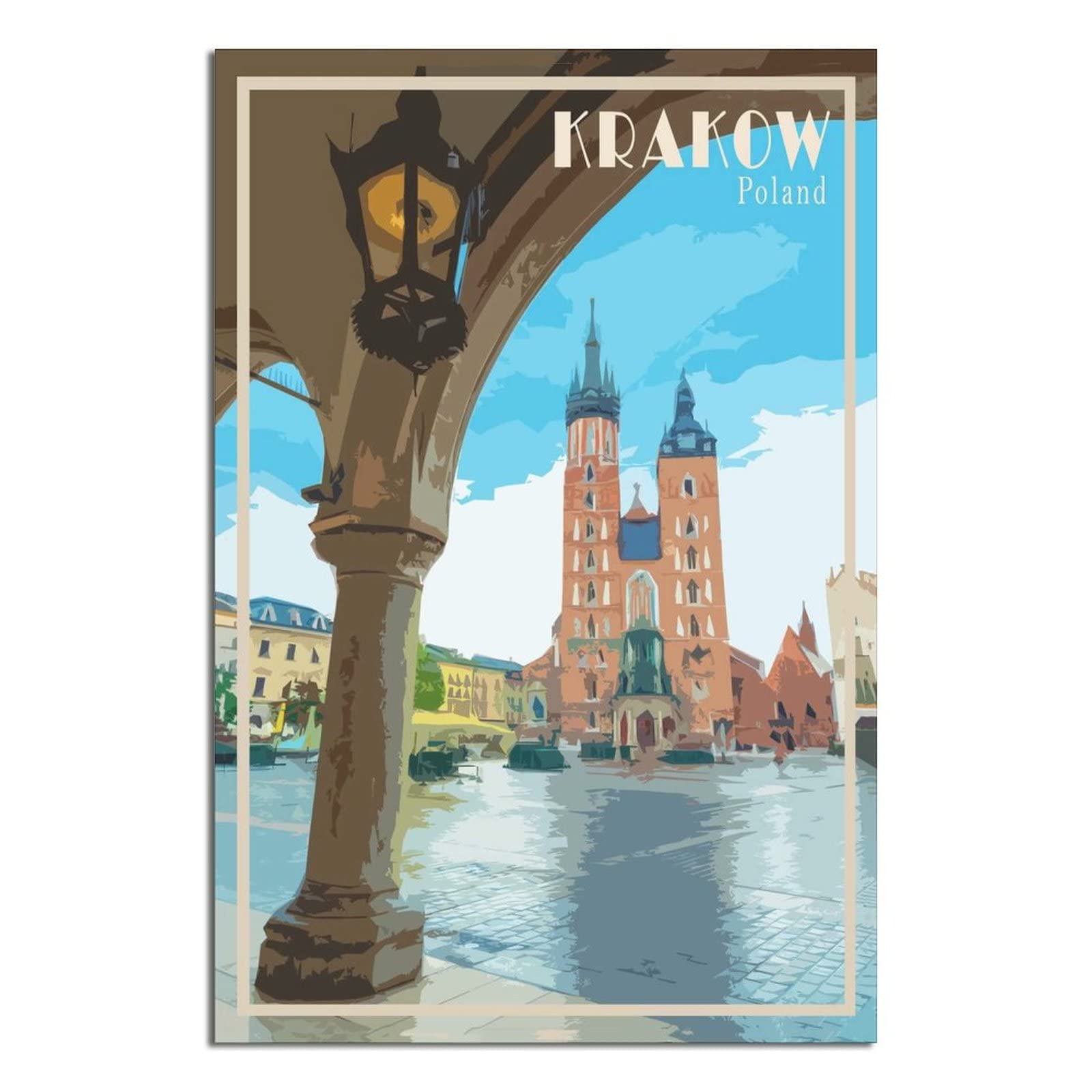 Zsefv Unframe-Style Krakow Poland Vintage Travel Poster Skyline Decorative Posters Modern Bedroom Canvas Art Poster Picture Painting Posters Wall Decor Art Gift