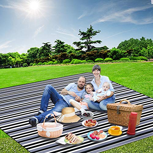 Mumu Sugar Outdoor Picnic Blanket,Extra Large Picnic Blanket Waterproof Foldable,Picnic Outdoor Blanket Picnic Mat with 3 Layers Material for Camping Park Beach Hiking Family(80\" x 80\") (Black)