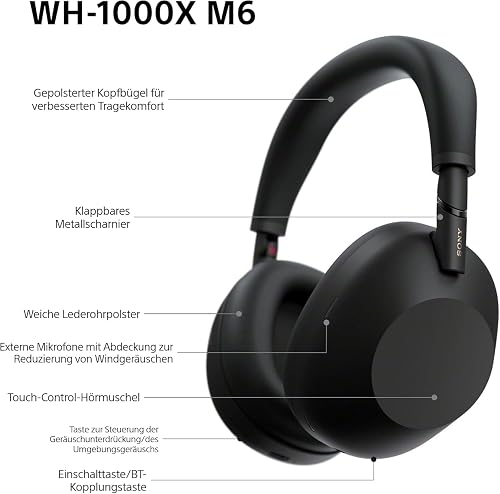 Sony WH-1000XM6 Casque sans-Fil Bluetooth à réduction de Bruit Noir, Son Hi-Res Unique, Confortable, Conception Pliable, Etui résistant, 30h Autonomie, iOS & Android - Noir - 13