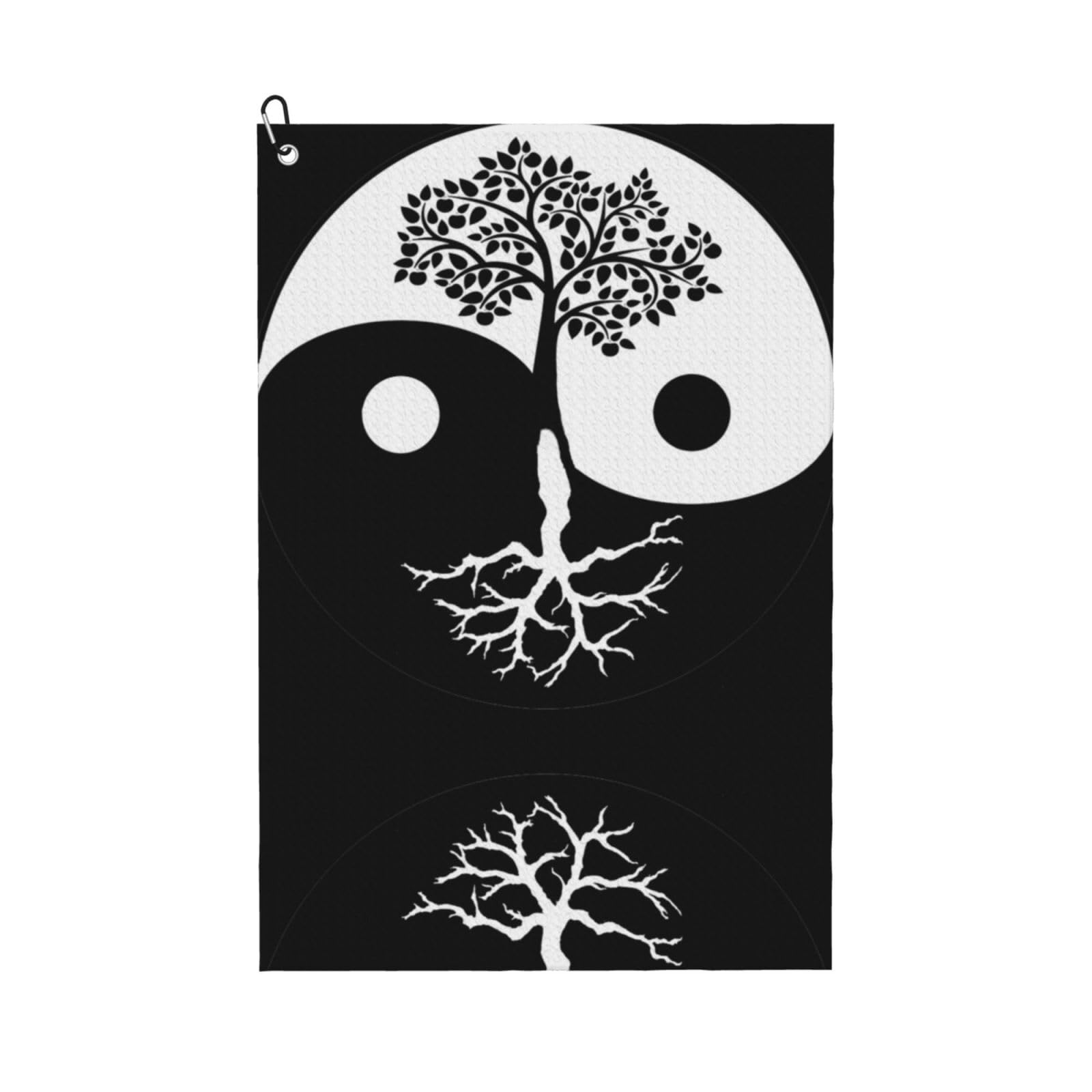 peiyeety Tree of Life Yin and Yang Microfiber Golf Towel with Carabiner Clip, 16x24 Inch Absorbent Waffle Weave Towel for Golf Bags