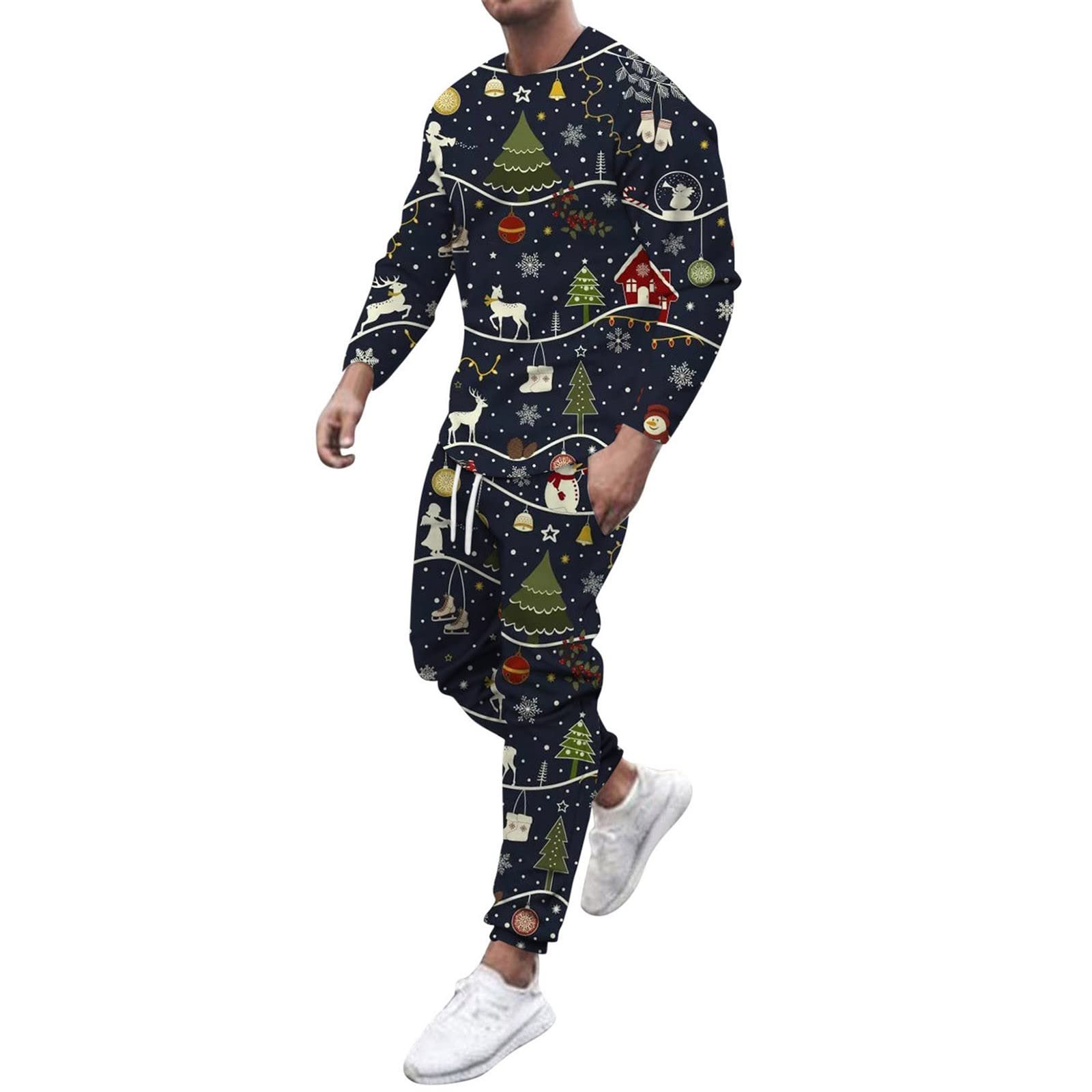 Ensemble de Noël Homme Noir : Pyjama Long 2 Pièces Imprimé pour l'Hiver