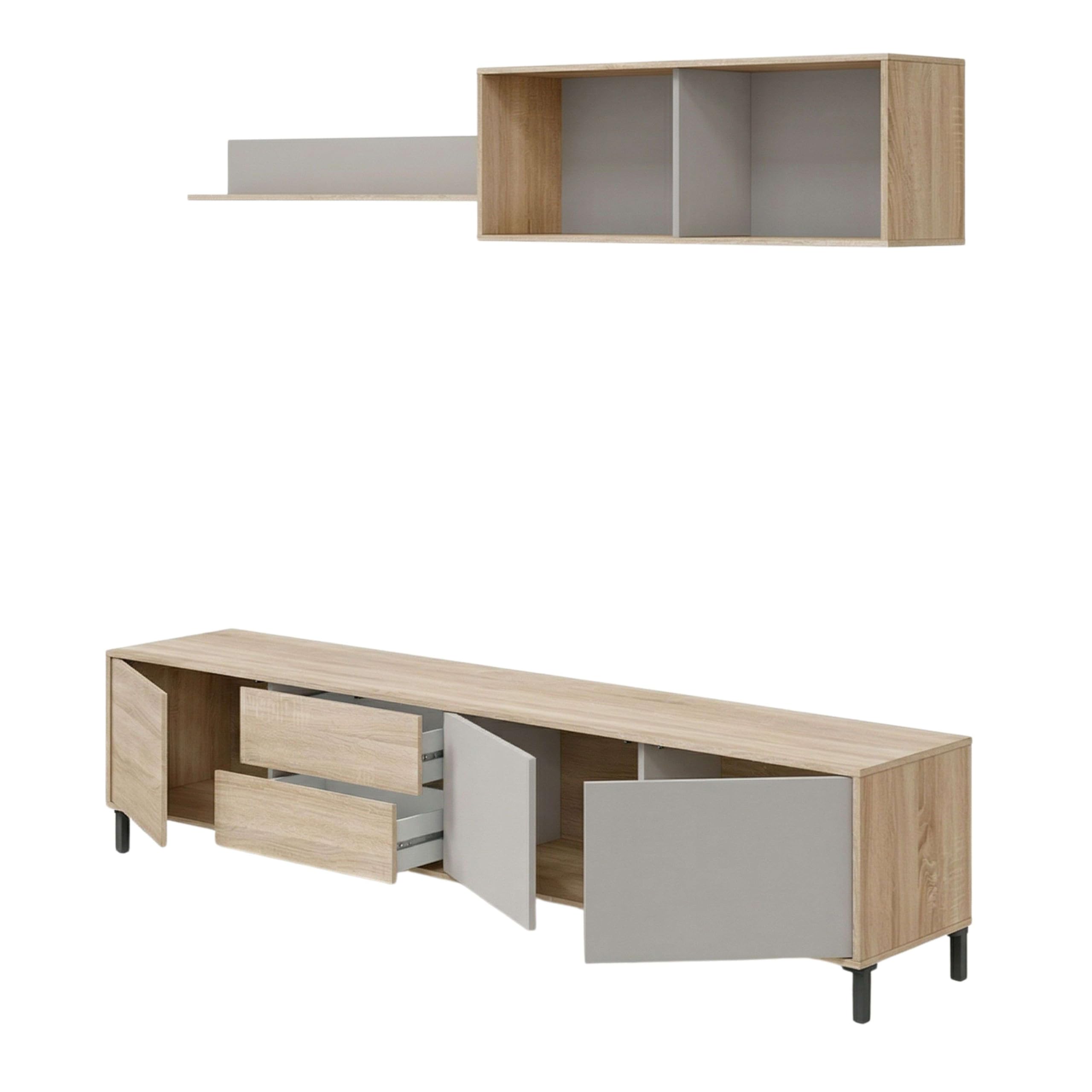 Miroytengo Mueble de Salón TV Bari, Módulos de Comedor, Mueble Televisión Roble Canadian y Cachemir 200 cm