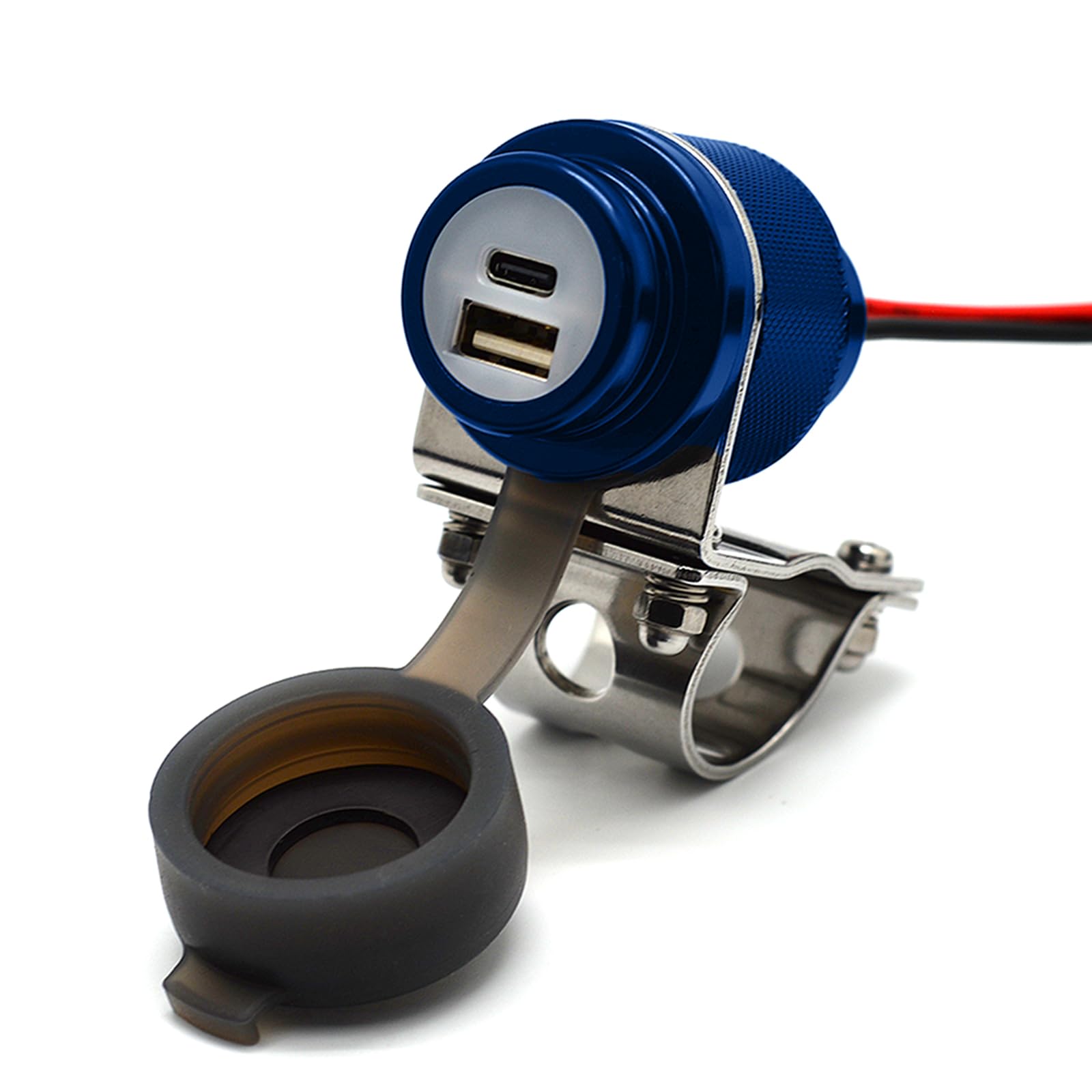 Cliff Top 36 W PD USB-C et QC 3.0 Chargeur USB pour Guidon de Moto en Aluminium pour Guidon de 7/8" et 1" - Empêche Le dégonflement de la Batterie (Bleu)