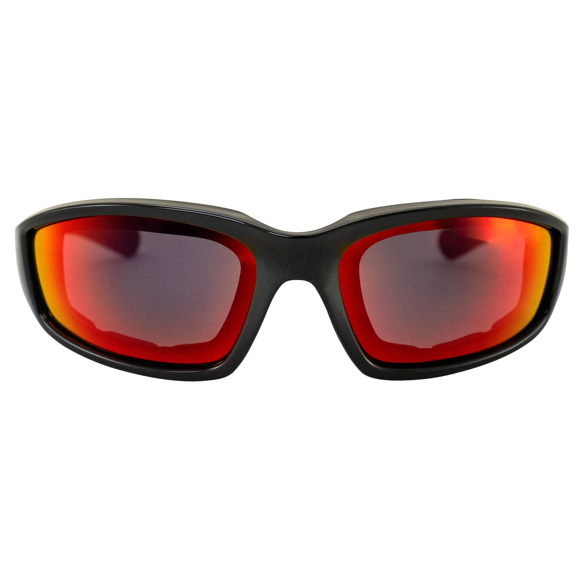Birdz Occhiali orientol imbottiti per la guida in moto occhiali da sole montature nere lucide lenti riflettenti G-Tech rosse