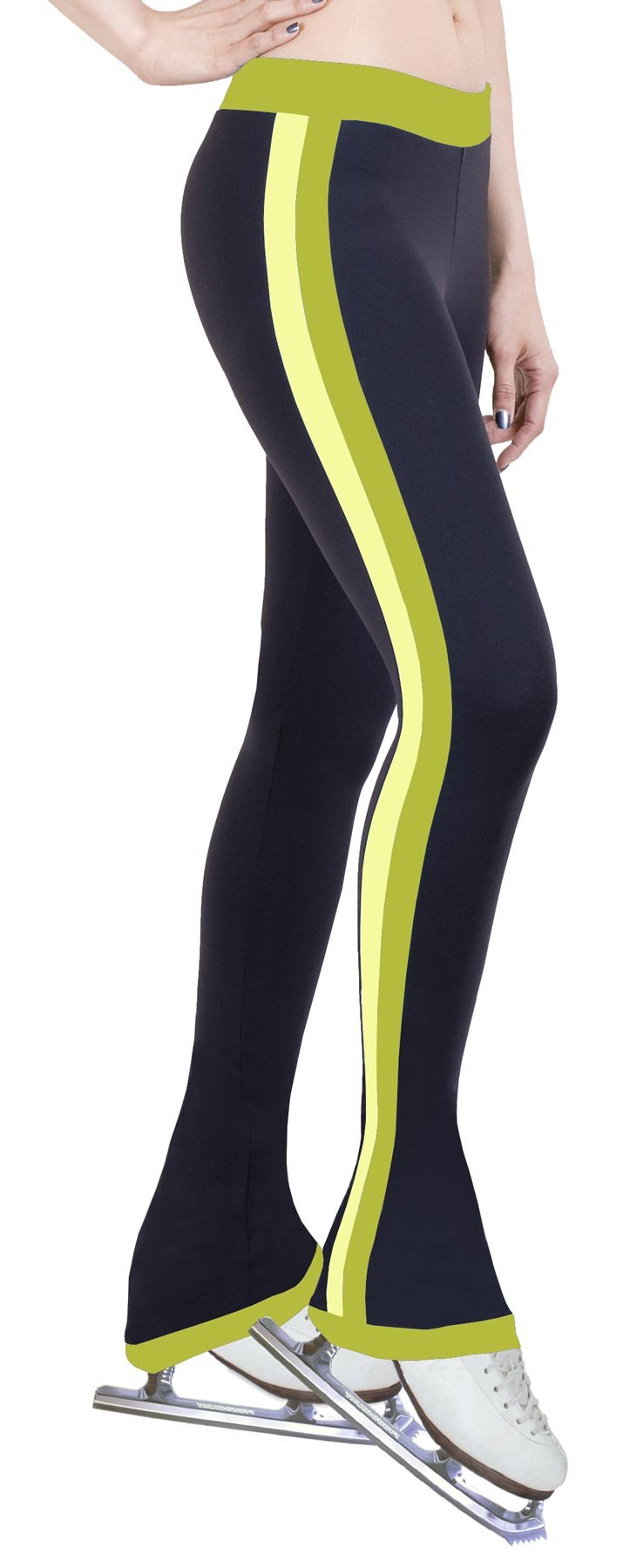 NY2 SPORTSWEAR Figure Skating Practice Pants with Side Stripe Lime/Two Tones (Adult Extra Small)