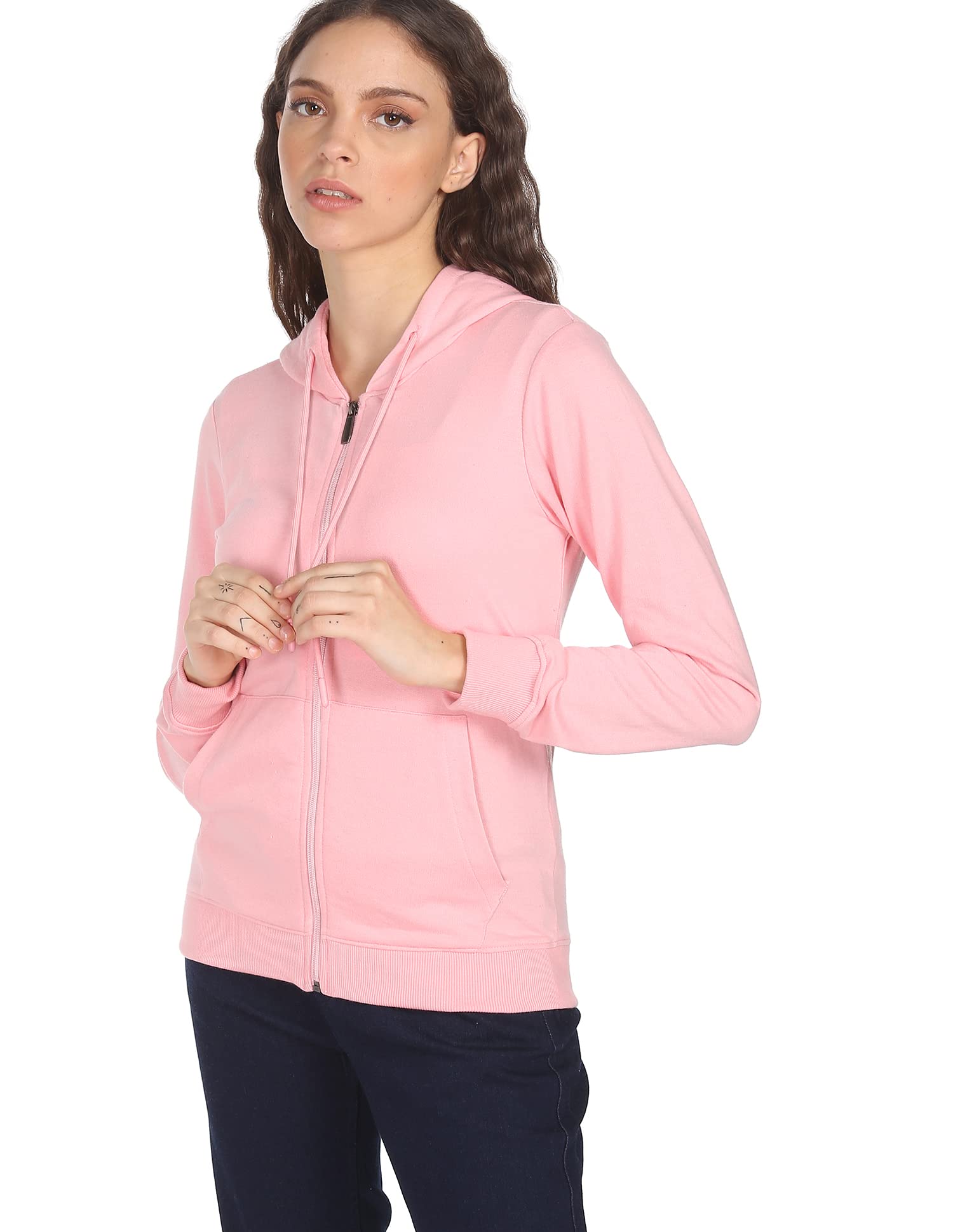 Women's Polyester Hooded and Crew Neck Regular Fit Sweatshirt (NPWWPSS20003P05_Pink_Small)