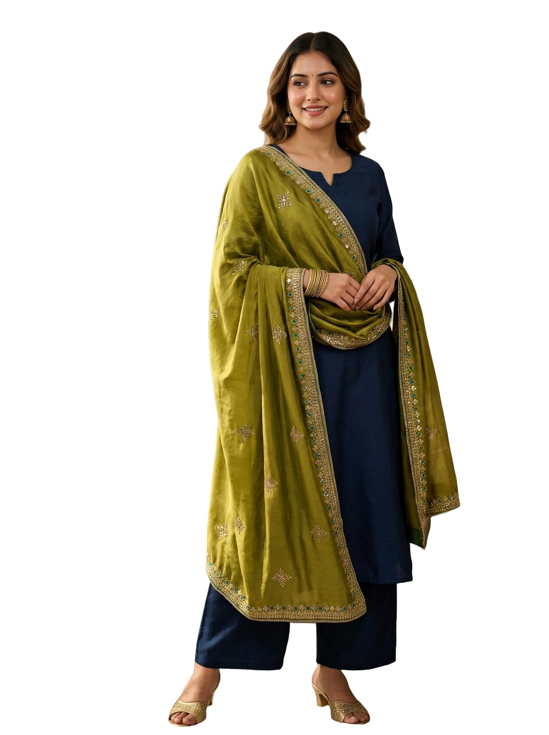 kaizen texo fab Green Colour Art Silk Fabric Thred Embrodery Dupatta-picture-10