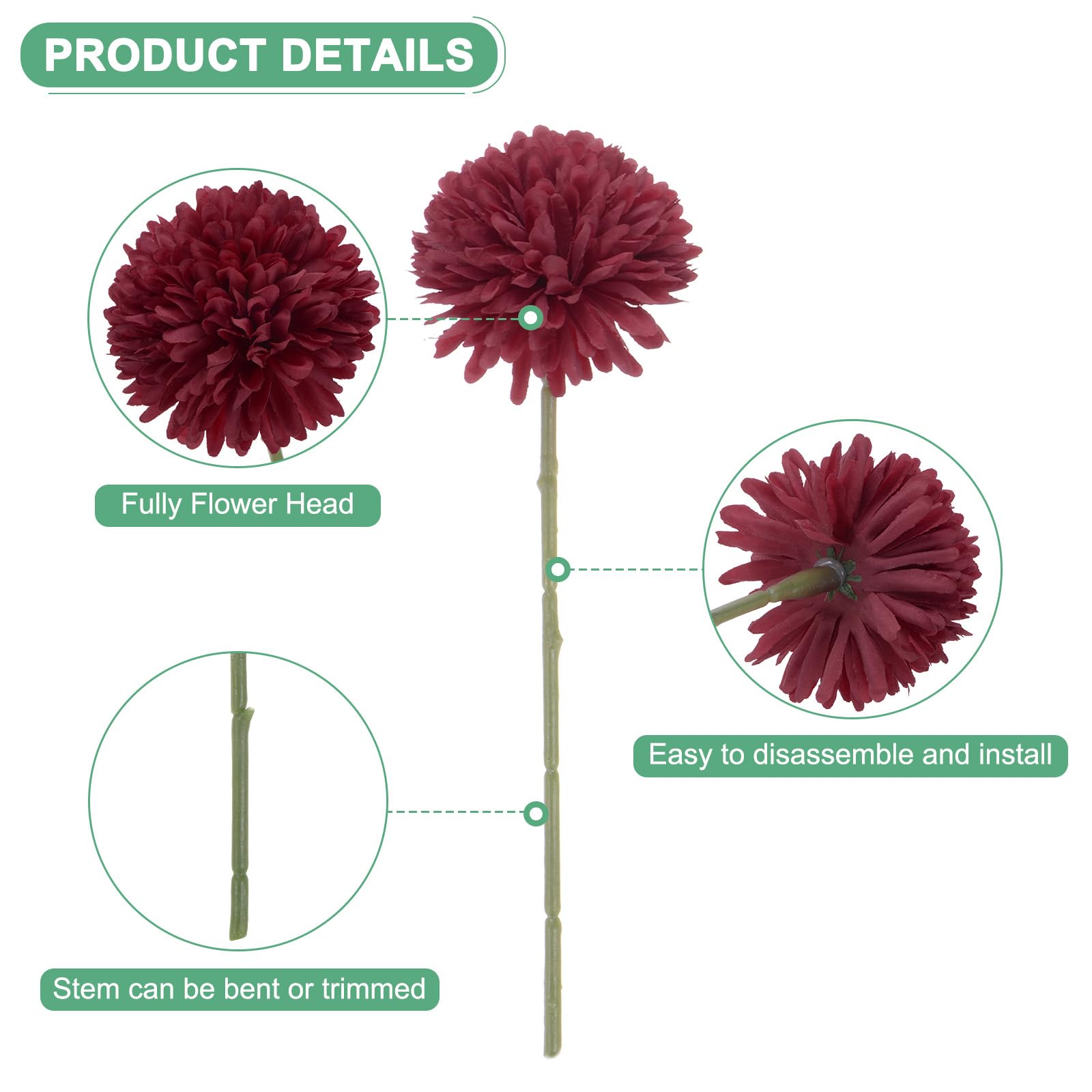 M METERXITY 12-Pack Artificial Chrysanthemum Ball Flowers - Image 2