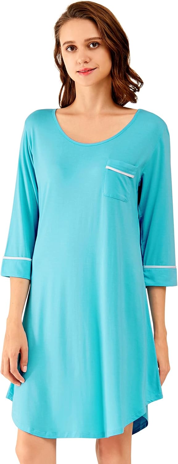 WiWi Super Soft Nightgowns for Women 3/4 Sleeve Cooling Nightshirts Sleepwear Bamboo Viscose Dress S-4X