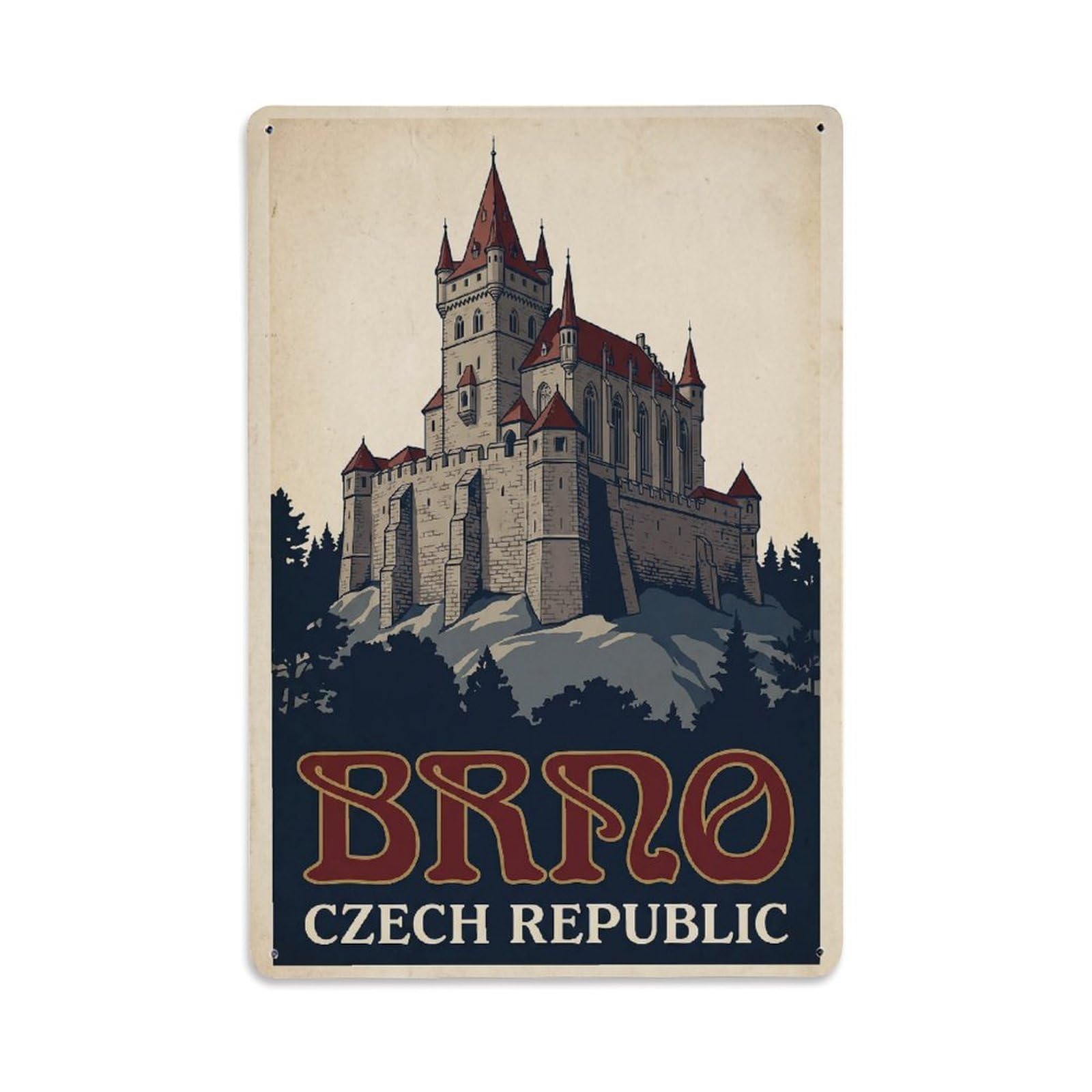 Travel Retro Czech Republic Brno Metal Tin Sign Plaque Wall Decor for Cafe, Club Bar, Office, Garden Metal Poster 8x12Inch