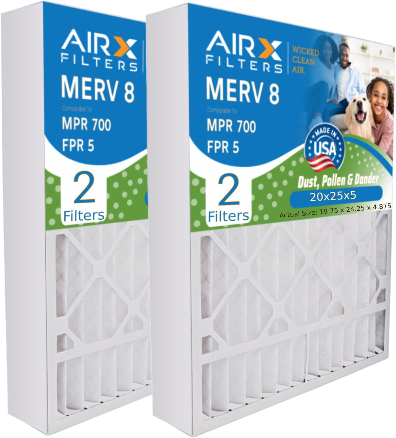 AIRX FILTERS WICKED CLEAN AIR. 20x25x5 Air Filter MERV 8 Compatible with GeneralAire 14201 Furnace Filter 2 Pack