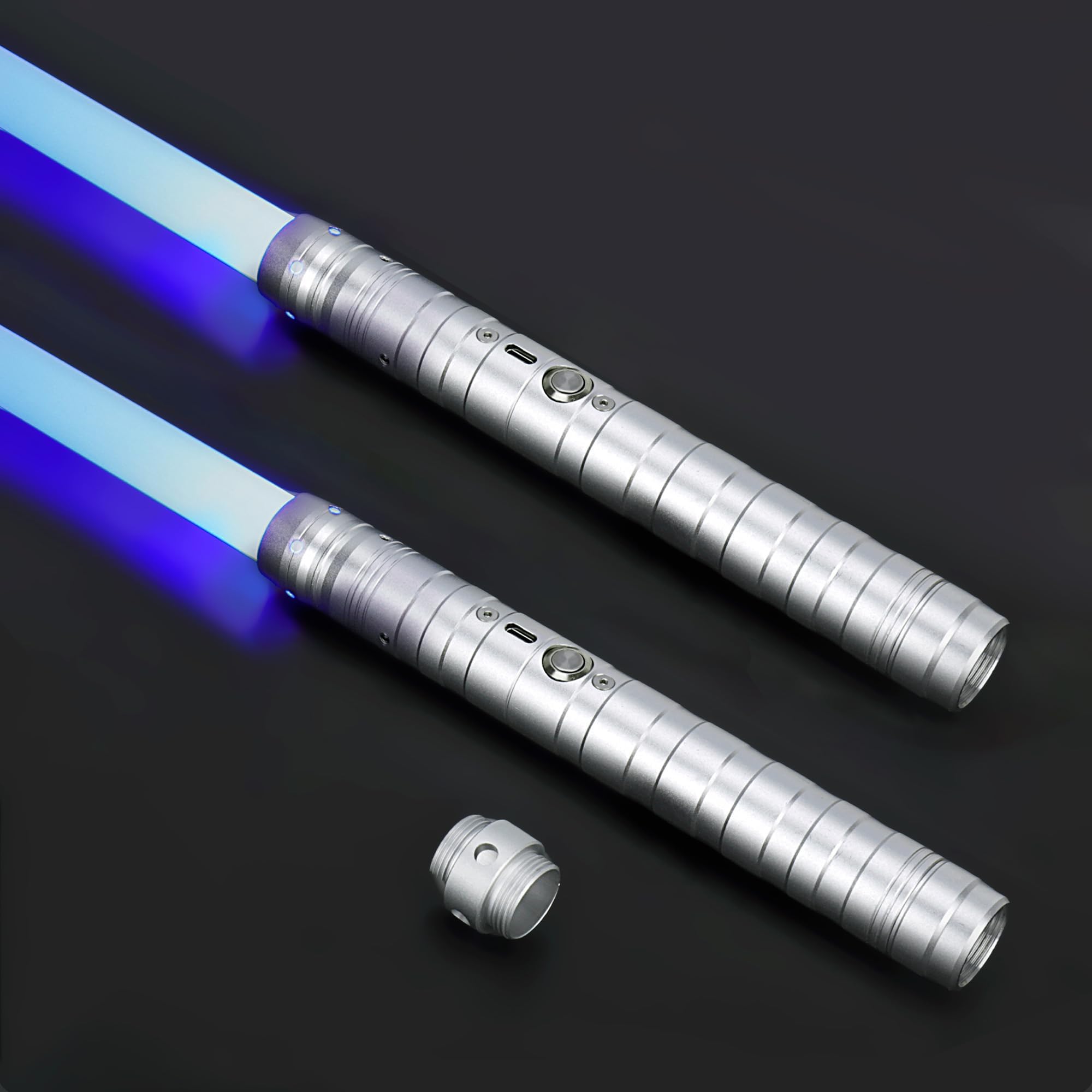 Lightsaber Fx Dueling Force 15 RGB Colors Type-C Metal Hilt Rechargeable 4 Modes Force Fx Dueling Light Saber Lightsaber Gifts for Boyfriend Girlfriend and Adults (Silver 2pc)