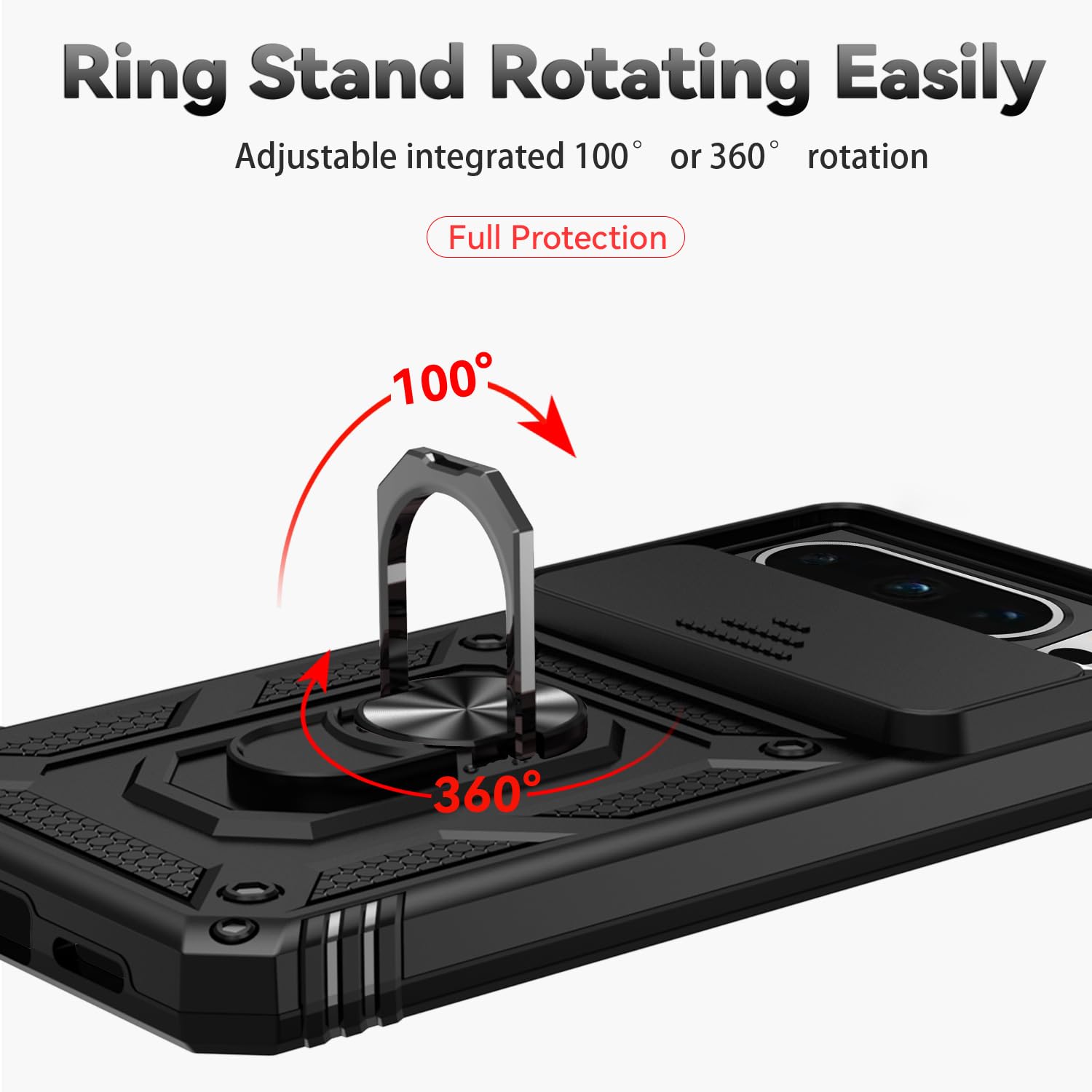 Cover Per Google Pixel 8 Pro Con Staffa Anulare E Protezione Fotocamera Scorrevole - Custodia In Silicone E PC, Nero