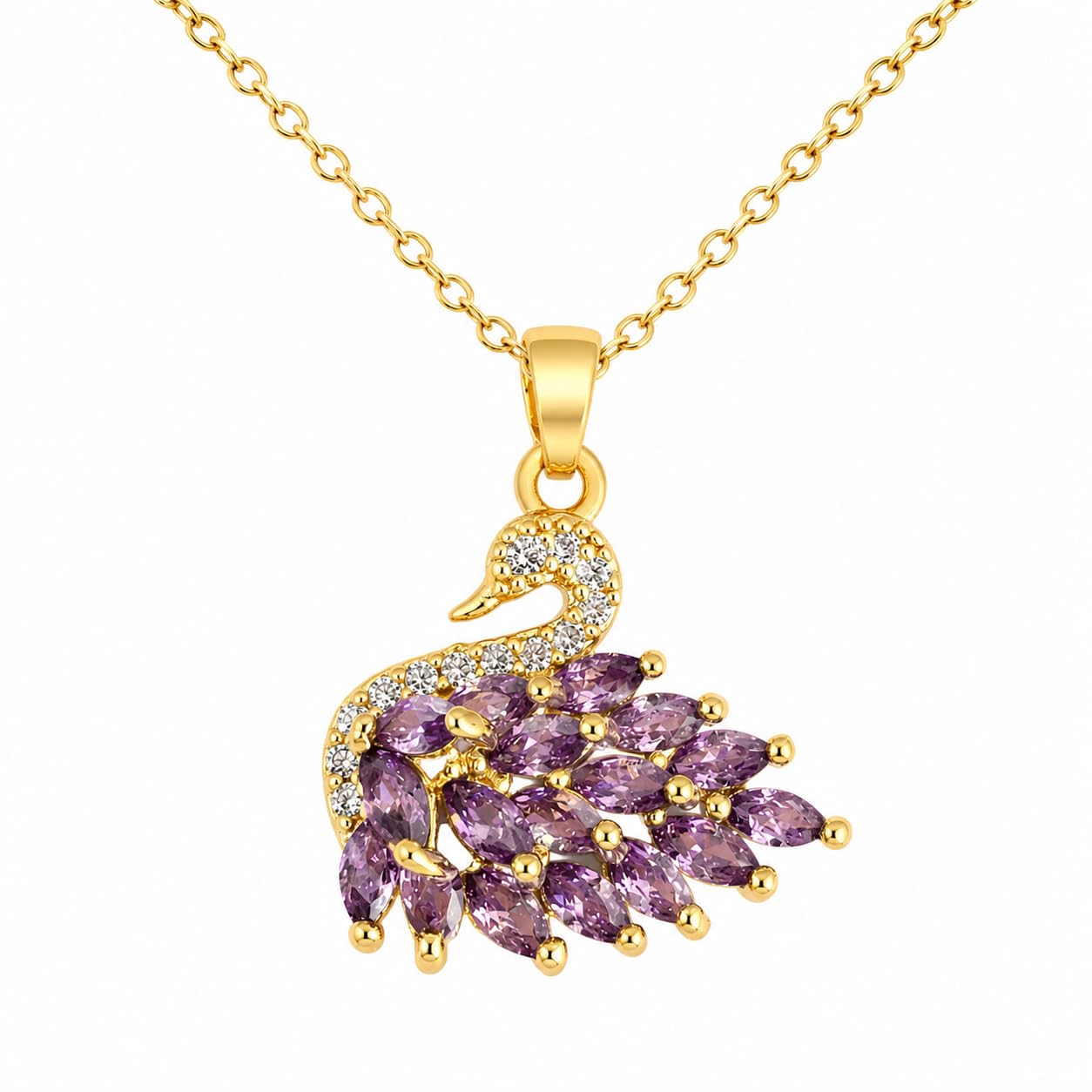 Trendy Gold and Silver Swan Pendant Necklace with Crystal Stones & Cubic Zirconia Stylish Designer Jewelry Gift for Girls & Women