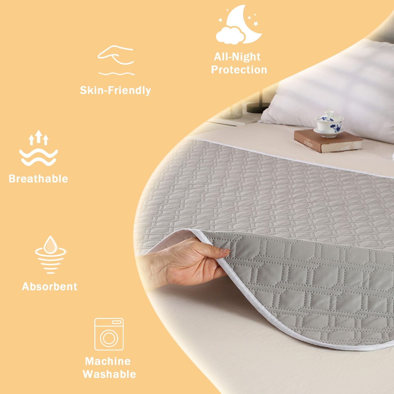 Morbuy Empapadores Cama Lavables Reutilizables para Adultos Niños Empapadores Cama Impermeable Absorbentes Ideal como Salvacamas para Incontinencia, Mayores (210*260cm,MS13 Gris Oscuro)
