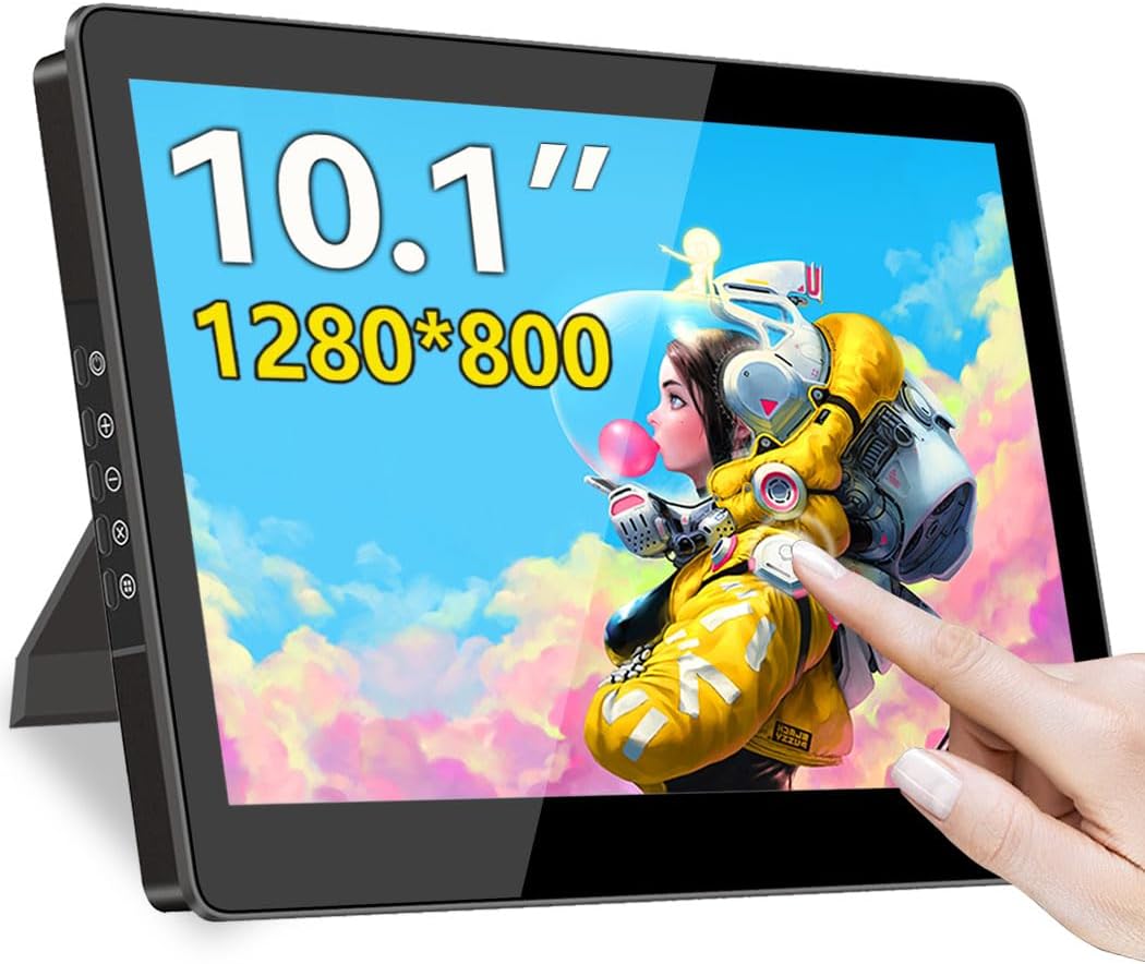 10,1 pollici monitor touchscreen, IPS 1280×800, monitor secondario compatto USB-C, touch 10 punti, HDMI, VESA, altoparlanti dual, mini monitor per laptop/PC/Raspberry Pi/stampante 3D