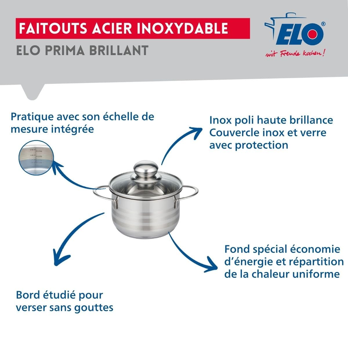 Elo Batterie cuisine 2 poêles 24/28 cm et faitout 16 cm
