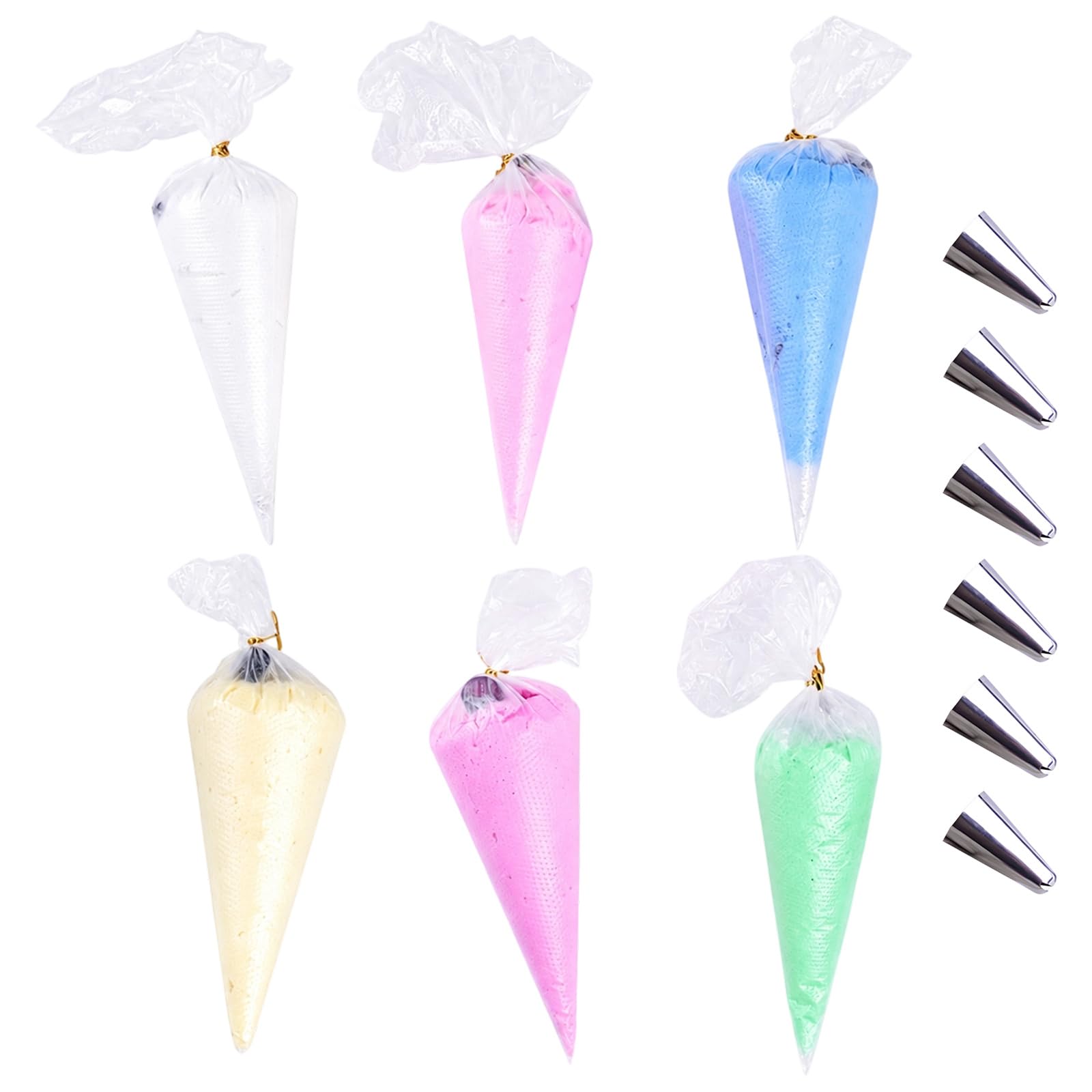 6 Stk. 50 g Fake-Schlagsahne-Kleber-Set, Candy-Farben Simulationsknete mit 6 Spritztüllen, DIY-Deko-Set, Weiß, Rosa, Gelb, Violett, Grün, Blau, für Geburtstage, Weihnachten und Feiern