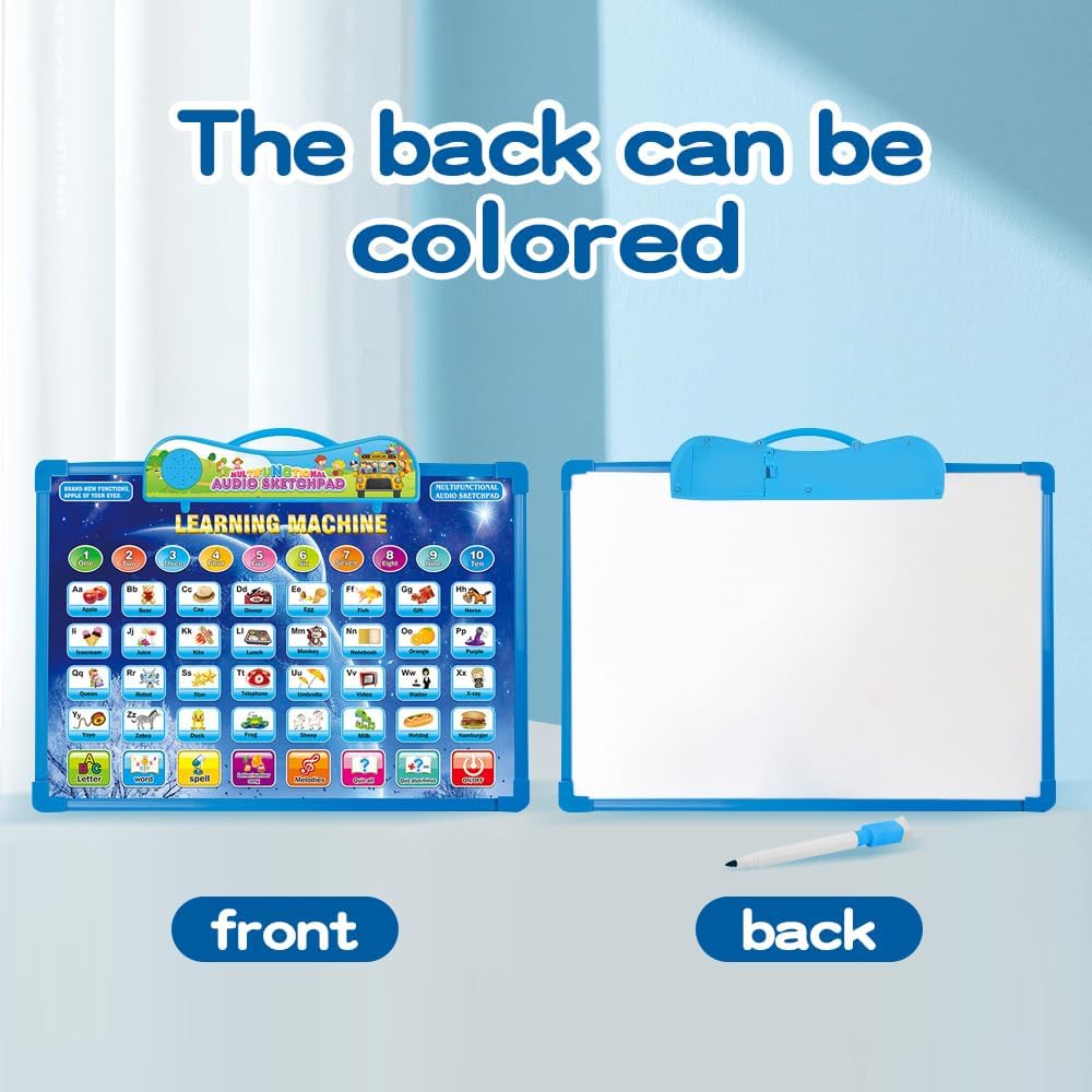 2-in-1 Learning Machine to Teach Children Words, Numbers, Letters, Math, Object Sounds, with Quizzes and Songs + White Board Drawing with Marker Included | Perfect Educational Toy for Kids