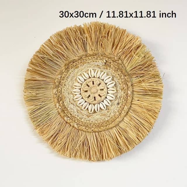 Decoración de Pared Bohemia Tejida de Rafia Natural, Detalles de Pared Redondos de 30CM, decoración Colgante Hecha a Mano, decoración Bohemia para el hogar