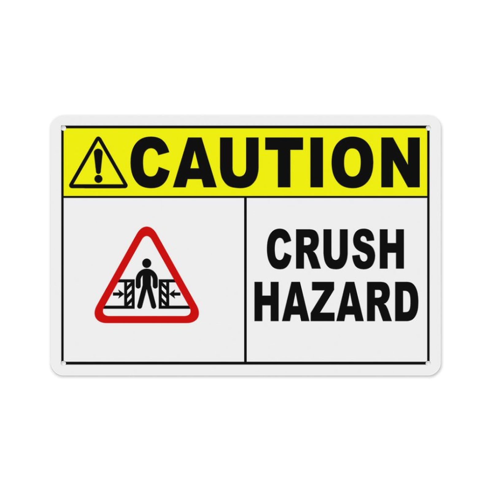 peiyeety Caution Crush Hazard Sign Aluminum Tin Warning Signs for Home Outdoor Garden 8X12 Inches