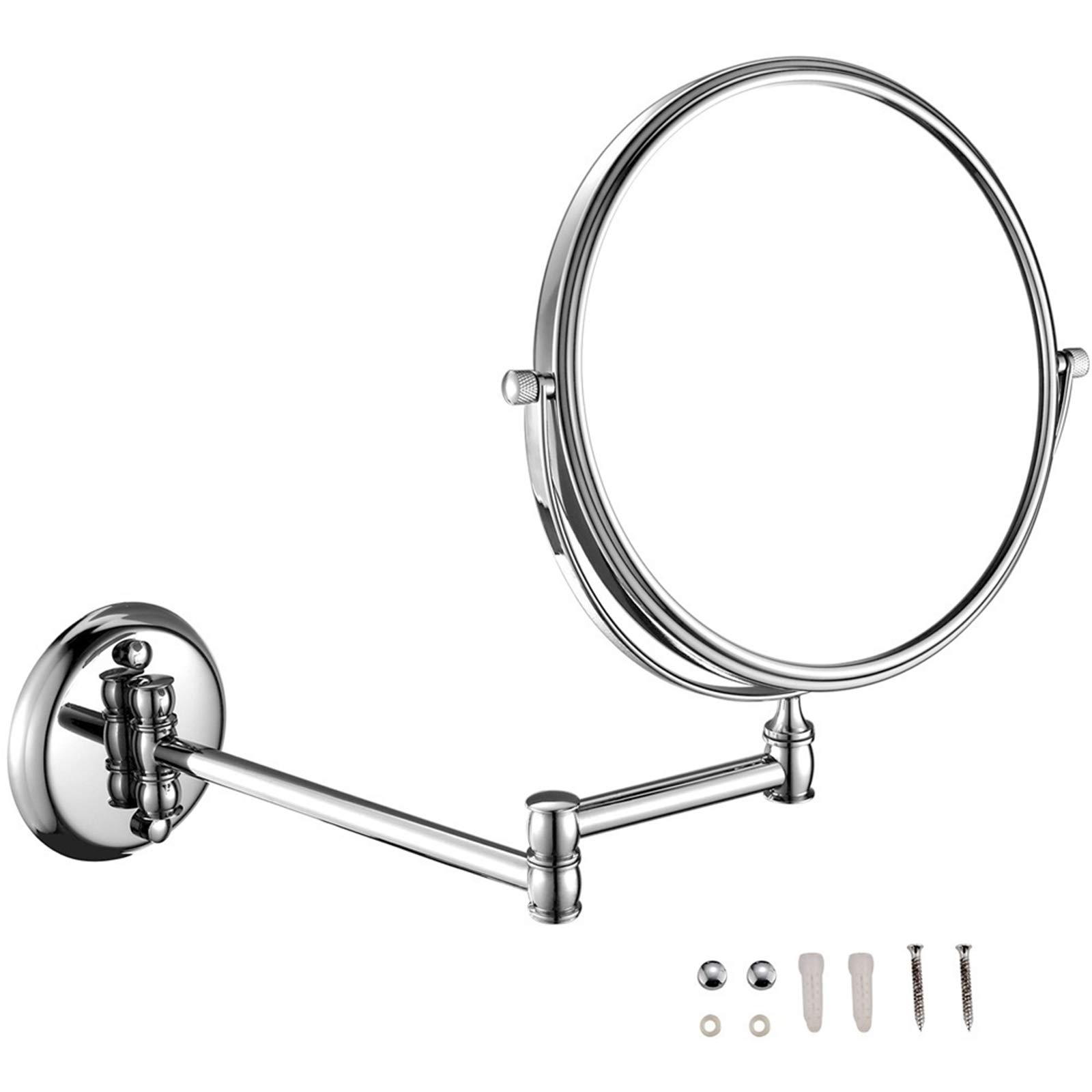 FDCC Wall Mounted Makeup Mirrors, 8 Inch Chrome Finished Double Sided Vanity Mirrors with Magnifying, Bathroom Extendable Swivel Cosmetic Mirrors,5X