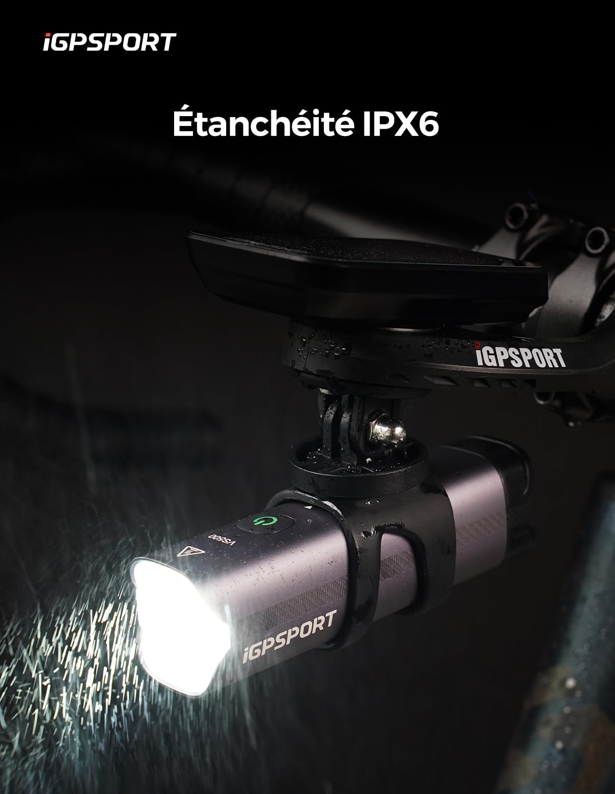 iGPSPORT Lumiere Velo, VS500/800/1200/1800 Lumens Lampe Velo Intelligente Rechargeable Grande Capacité 4000-6700mAh Haute Luminosité Étanche Eclairage Velo pour VTT, Velo de Route, Cyclisme Nocturne