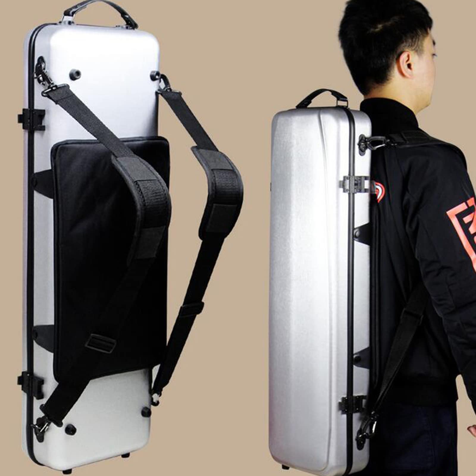 Estuche para Violín 4/4 Carcasa Dura de Tamaño Completo, Estuche para Violín Resistente con Higrómetro y Bloqueo de Contraseña Superligero,Silver