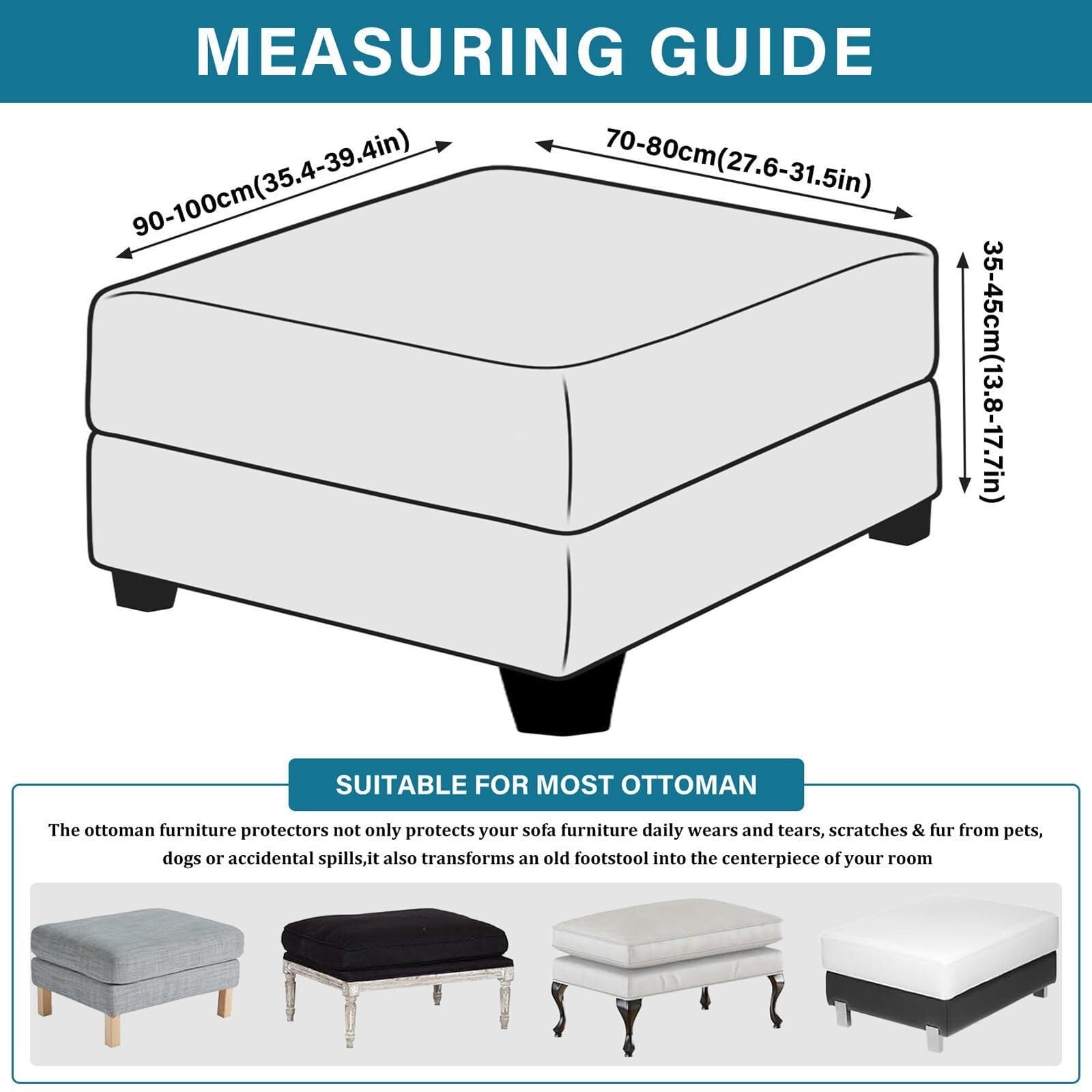 HYGPP Faux Leather Ottoman Cover Rectangle Ottoman Slipcover Waterproof Storage Ottoman Cover Stretch Non Slip Living Room Furniture Protector-Brown-Large(Brown,Large)