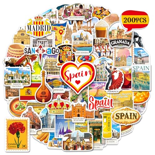 zheyistep 200PCS Spain Travel Stickers