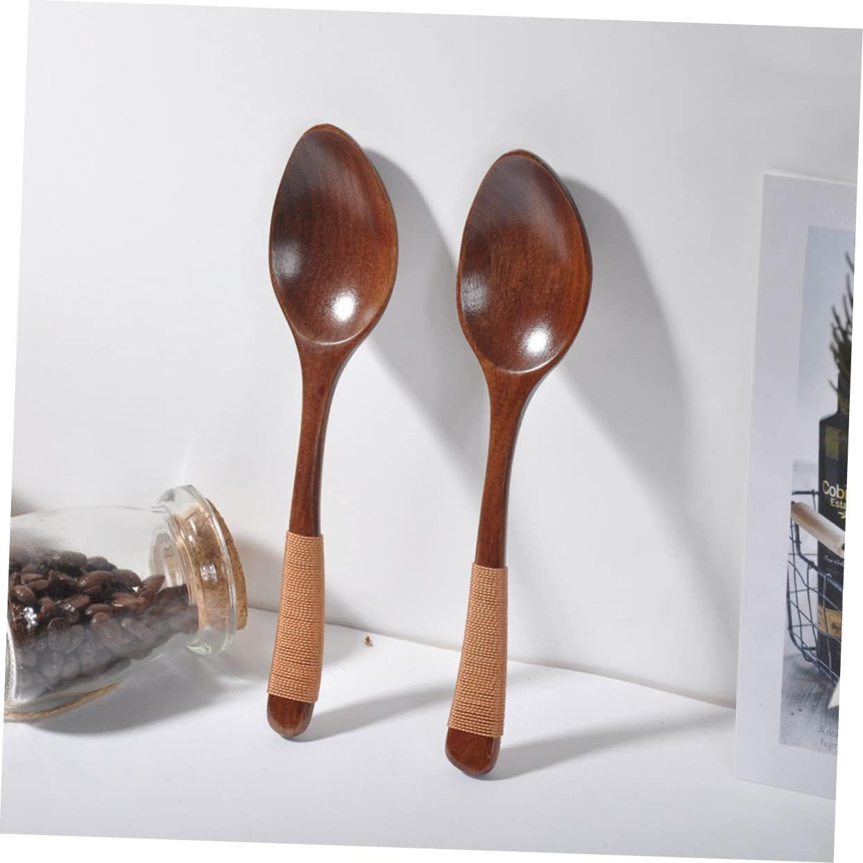 3pcs Elegant Handheld Wooden Soup Scoop for Tea Rice Asian Restaurant Spoons