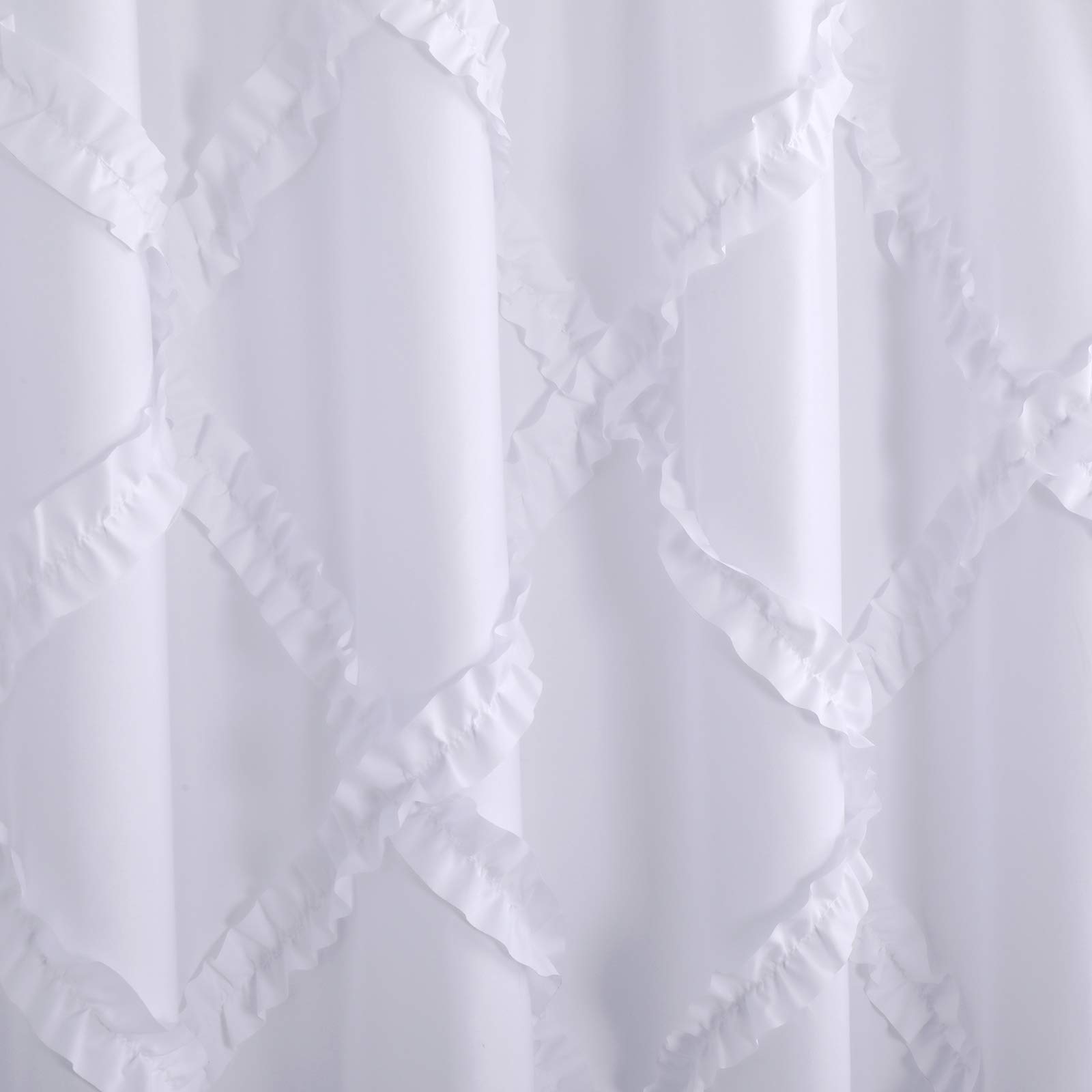 Cortina de ducha de tela con volantes blancos para baño, textura, estilo granjero, rústico, lavable, impermeable y lino, 71 x 71 pulgadas
