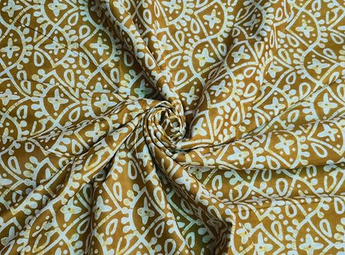 Image of 2 Meter Hand Block Indian Cotton Unstitched Jaipuri Handmade Digital Printed Fabric Material for Women Kurta /Blouse /Palazzos /Piece Material for Women's (Tan)