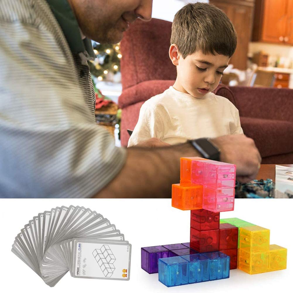 Mattoni Magnetici Bambini, Set Cubo Blocchi Magnetici, Cubo Magico Magnetico+54 Pezzi Campione, Cubi Magnetici Puzzle Apprendimento Gioco Allenamento del Cervello dei Bambini Sollievo