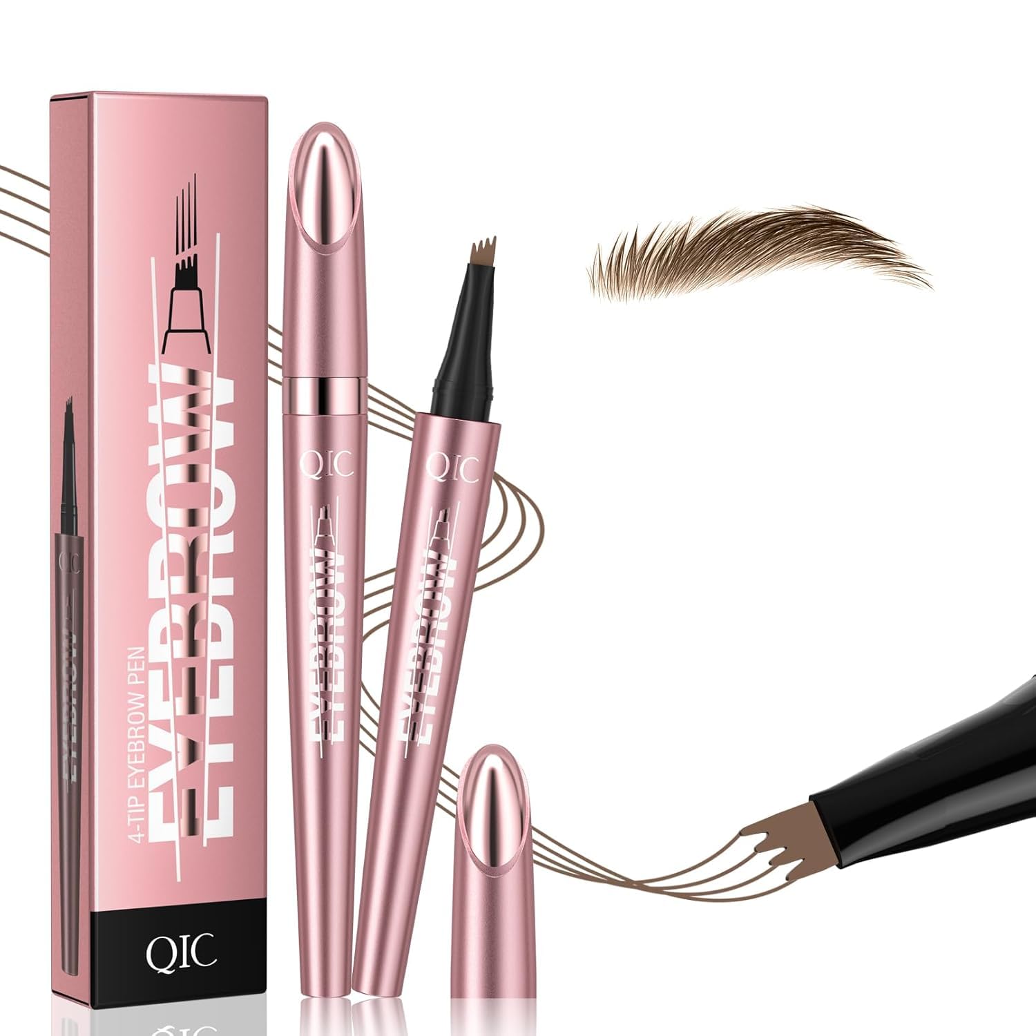 Eyebrow Pencil, Waterproof, 3D Microblading Eyebrow Pencil, Eye Brow Pencil with 4 Fork Tip Applicator
