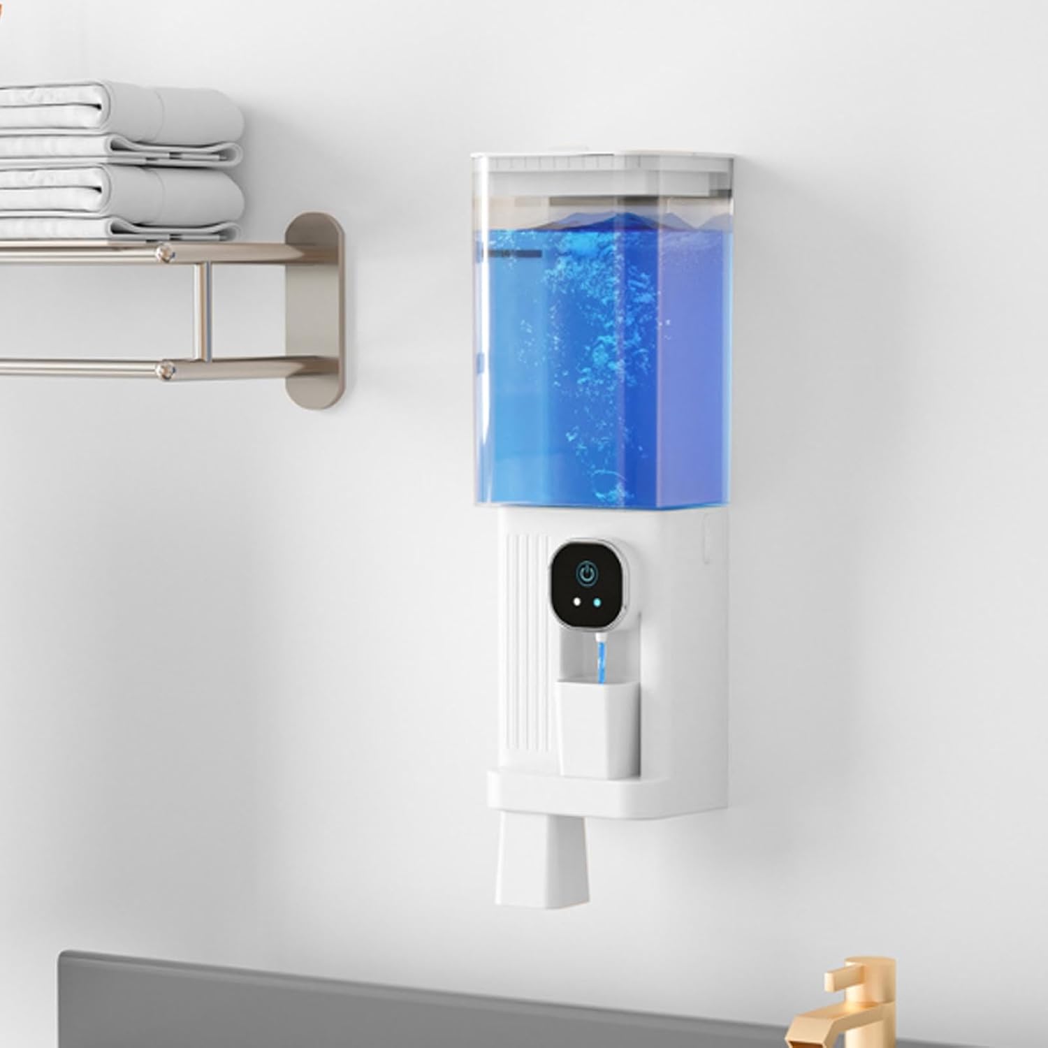 GOTOTOP Dispenser with 2 Magnetic Cups Smart Sensor Wall Mounted 700ml Capacity with Adjustable 15ml 30ml Dispensing for Bathroom Home